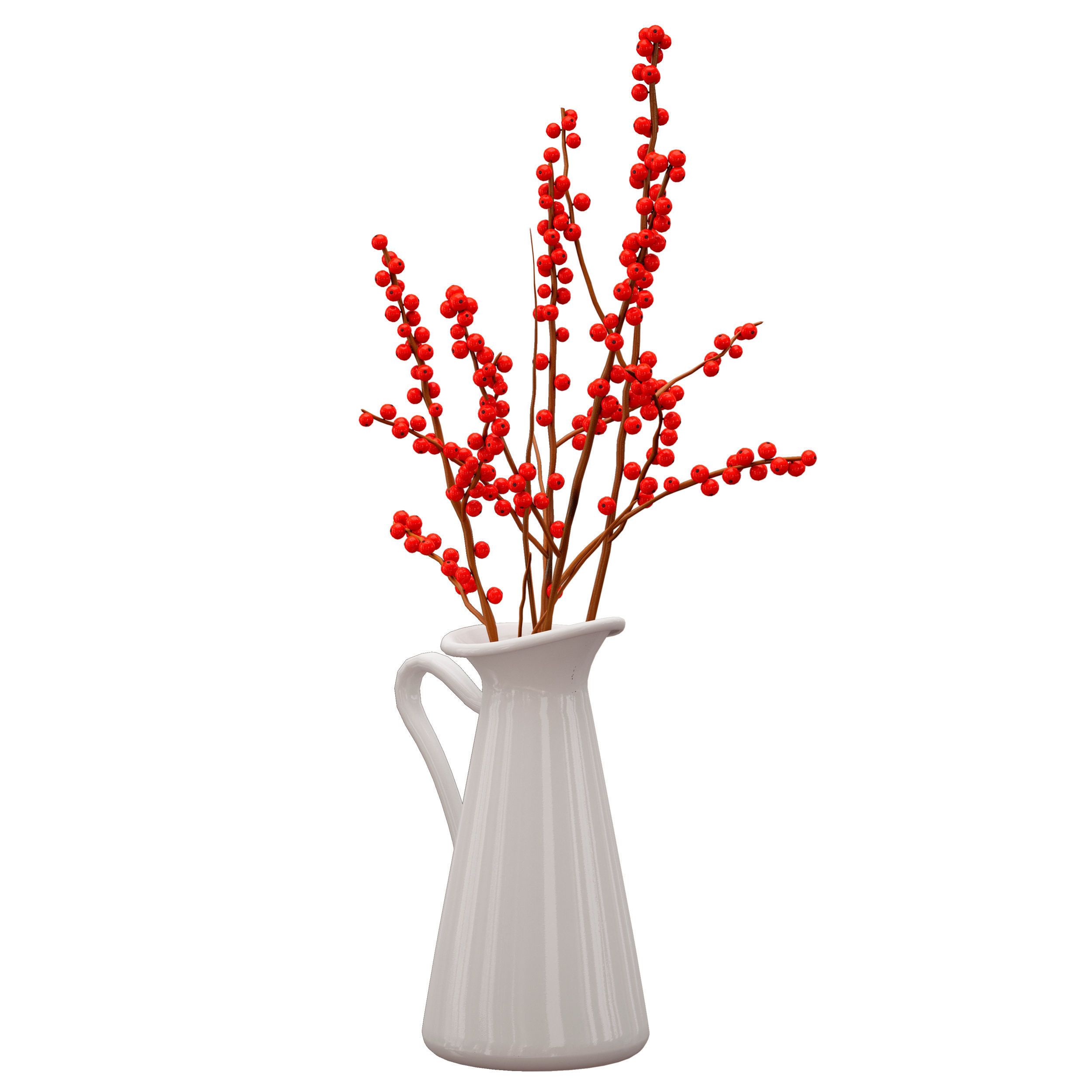 Branches with red berries in a white jug 3D model_6