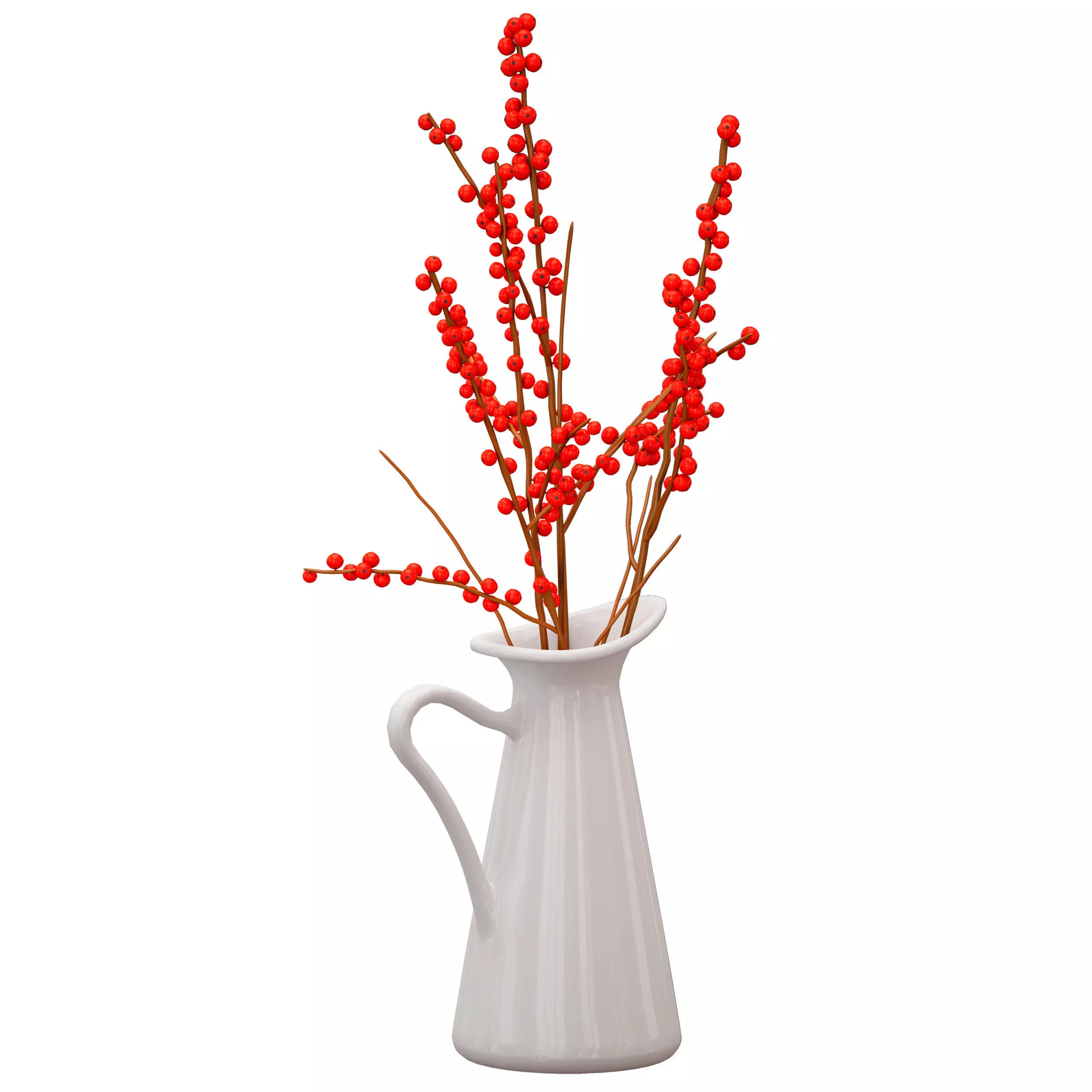 Branches with red berries in a white jug 3D model_0