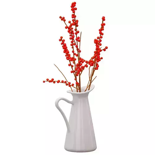 Branches with red berries in a white jug