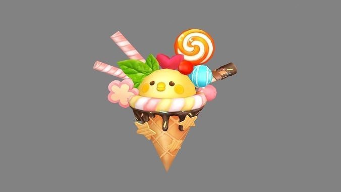 Cartoon chick ice cream Low-poly 3D model