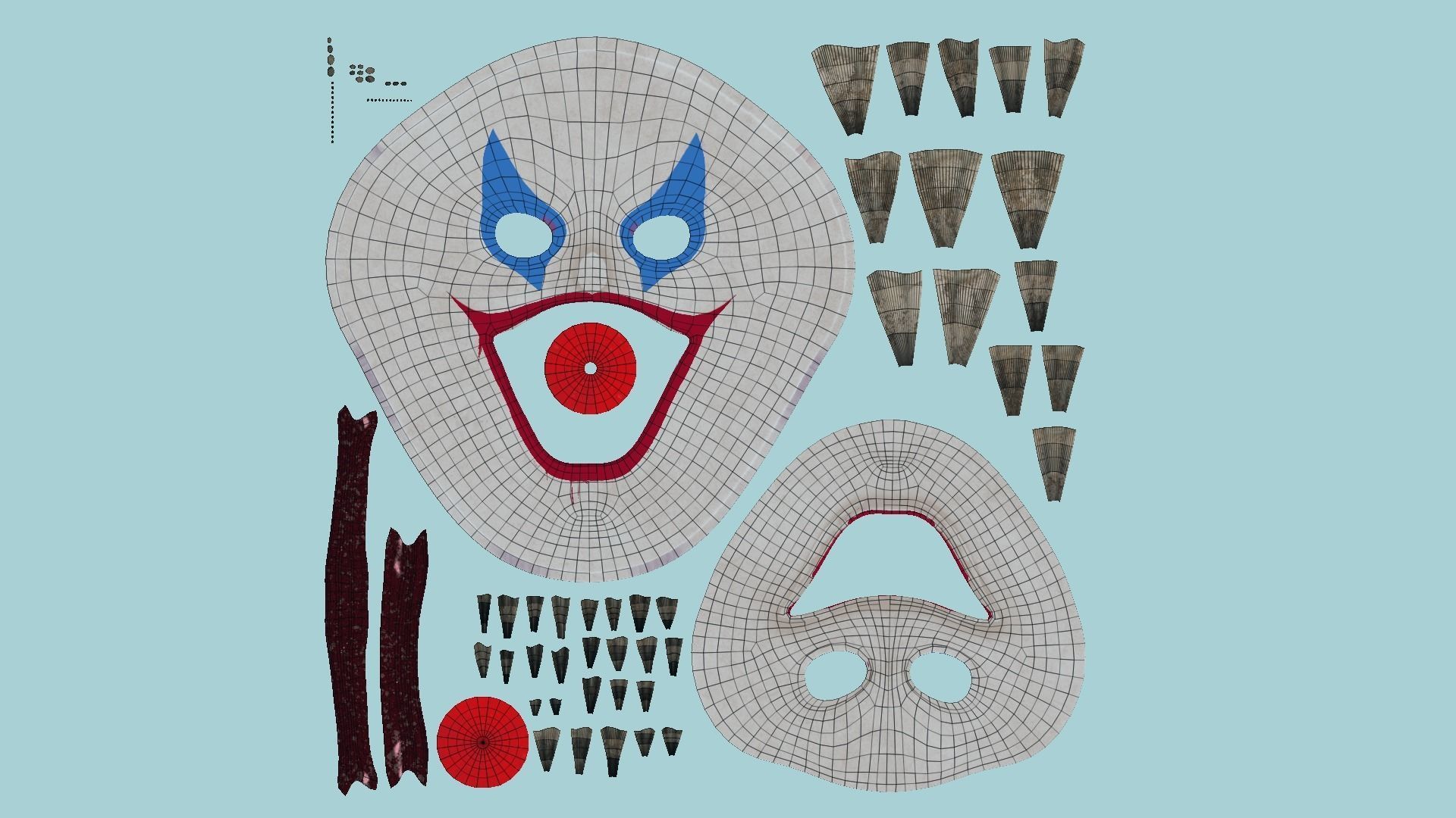 Clown Terror Mask 02 Red Blue - Character Design Fashion Low-poly 3D model_5
