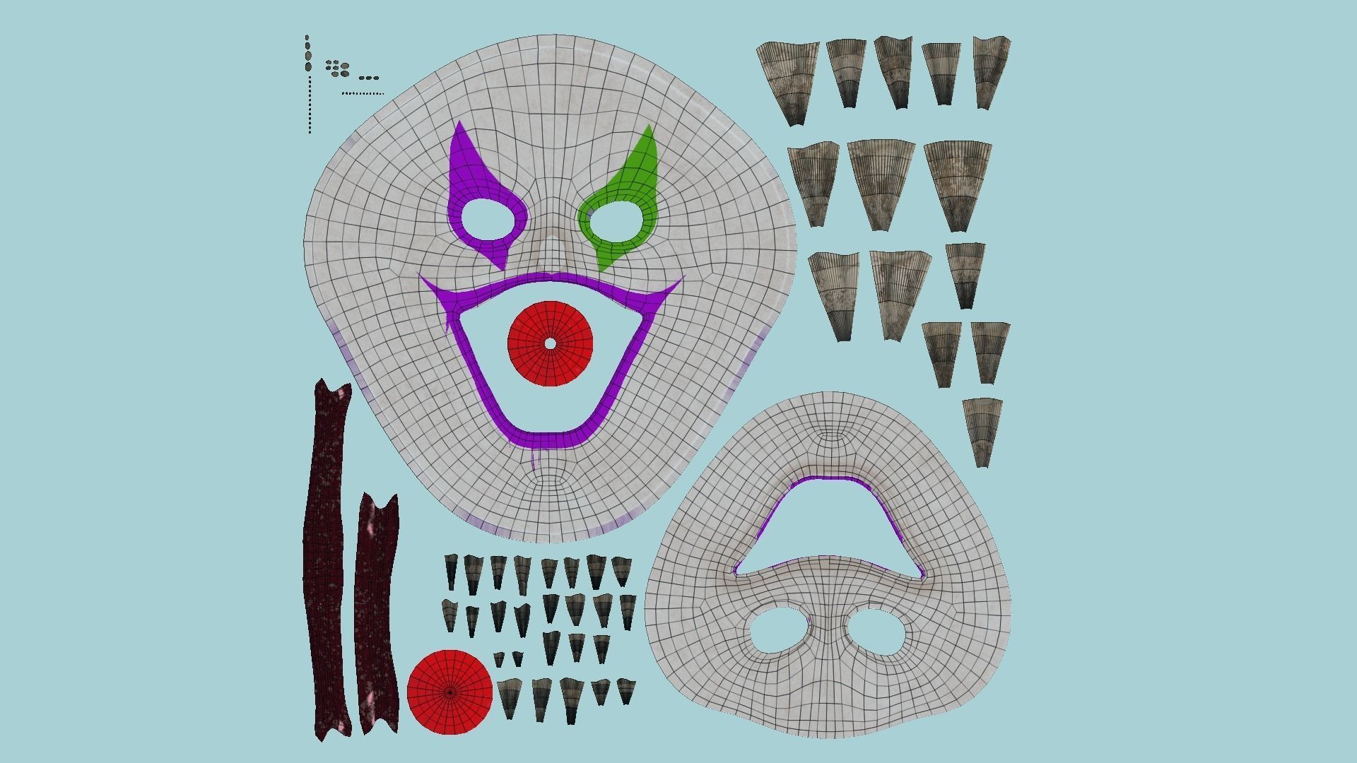 Clown Terror Mask 03 Green Purple - Character Design Fashion Low-poly 3D model_5