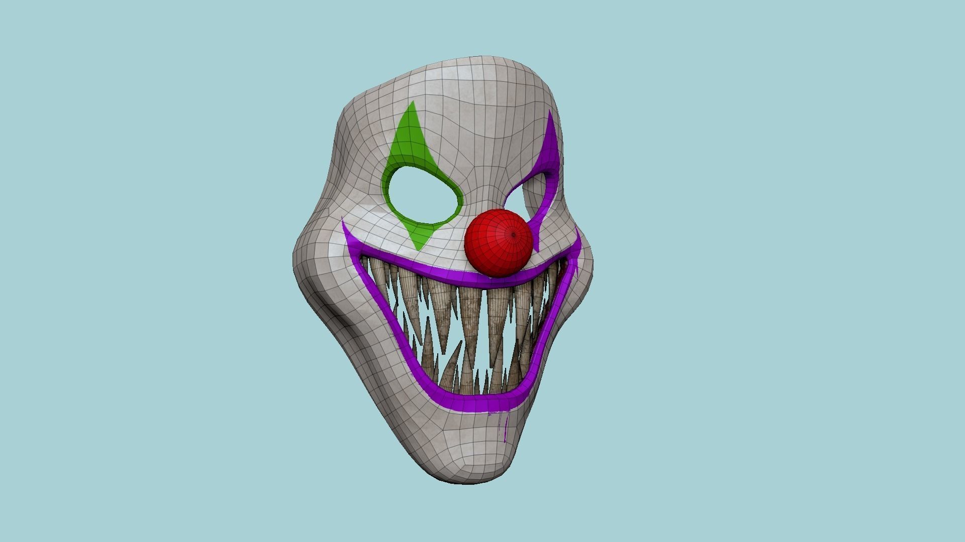 Clown Terror Mask 03 Green Purple - Character Design Fashion Low-poly 3D model_6