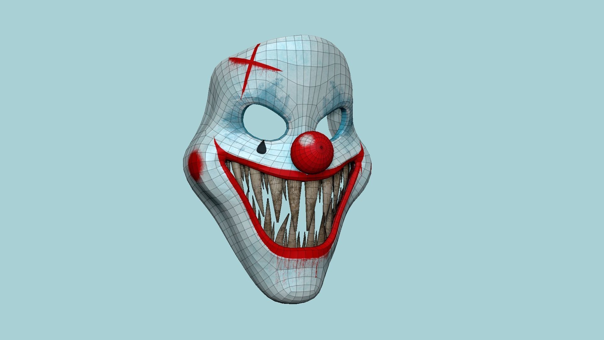Clown Terror Mask 05 Light Blue - Character Design Fashion Low-poly 3D model_6