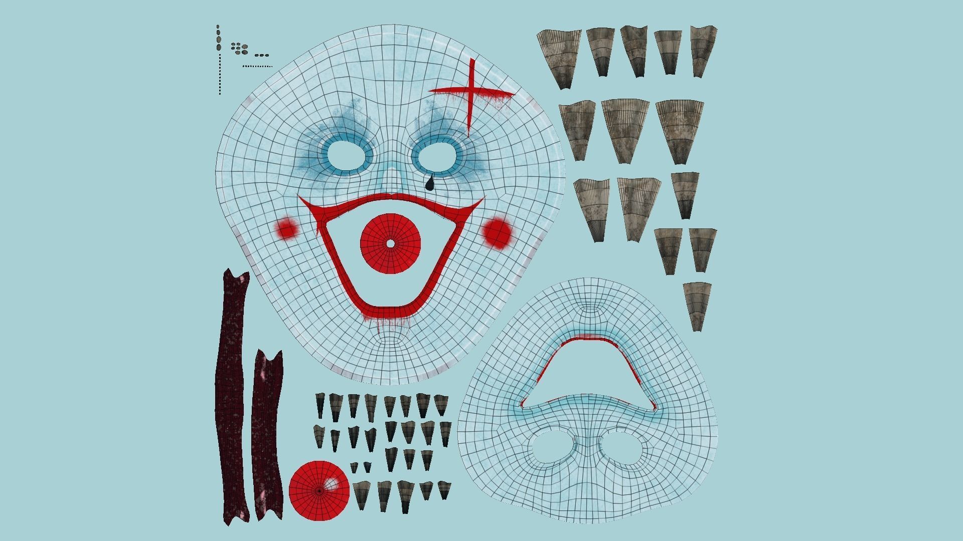 Clown Terror Mask 05 Light Blue - Character Design Fashion Low-poly 3D model_5