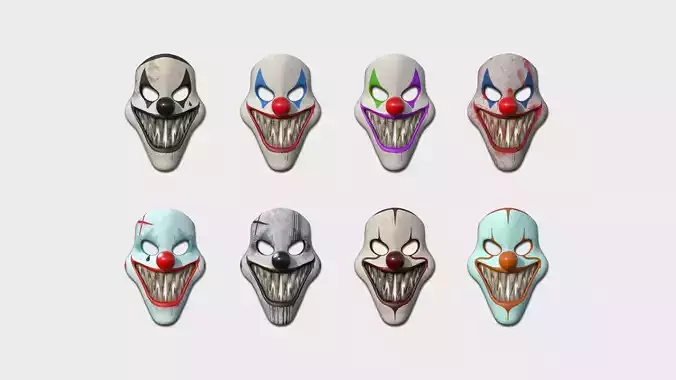 08 Clown Terror Masks - Character Design Fashion 3D Model Collection