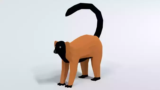 Low Poly Cartoon Red Ruffed Lemur Low-poly 3D model