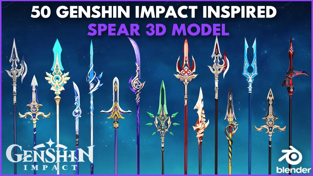 50 Genshin Impact Inspired Spear 3D Models Low-poly 3D model_0