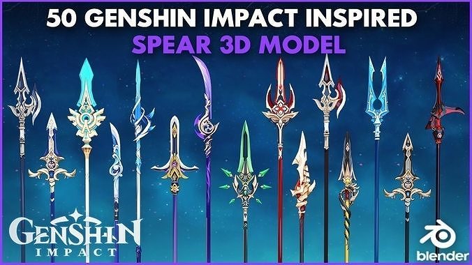 50 Genshin Impact Inspired Spear 3D Models Low-poly 3D model