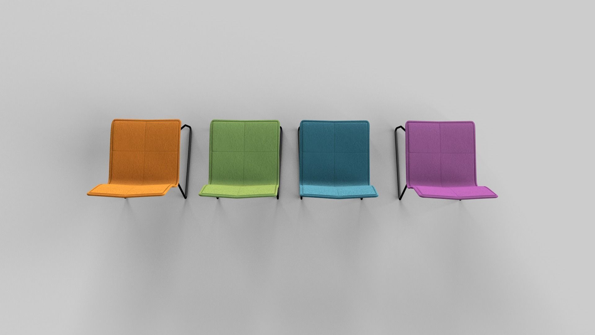 Chair four colorful chairs in row 3D model_16