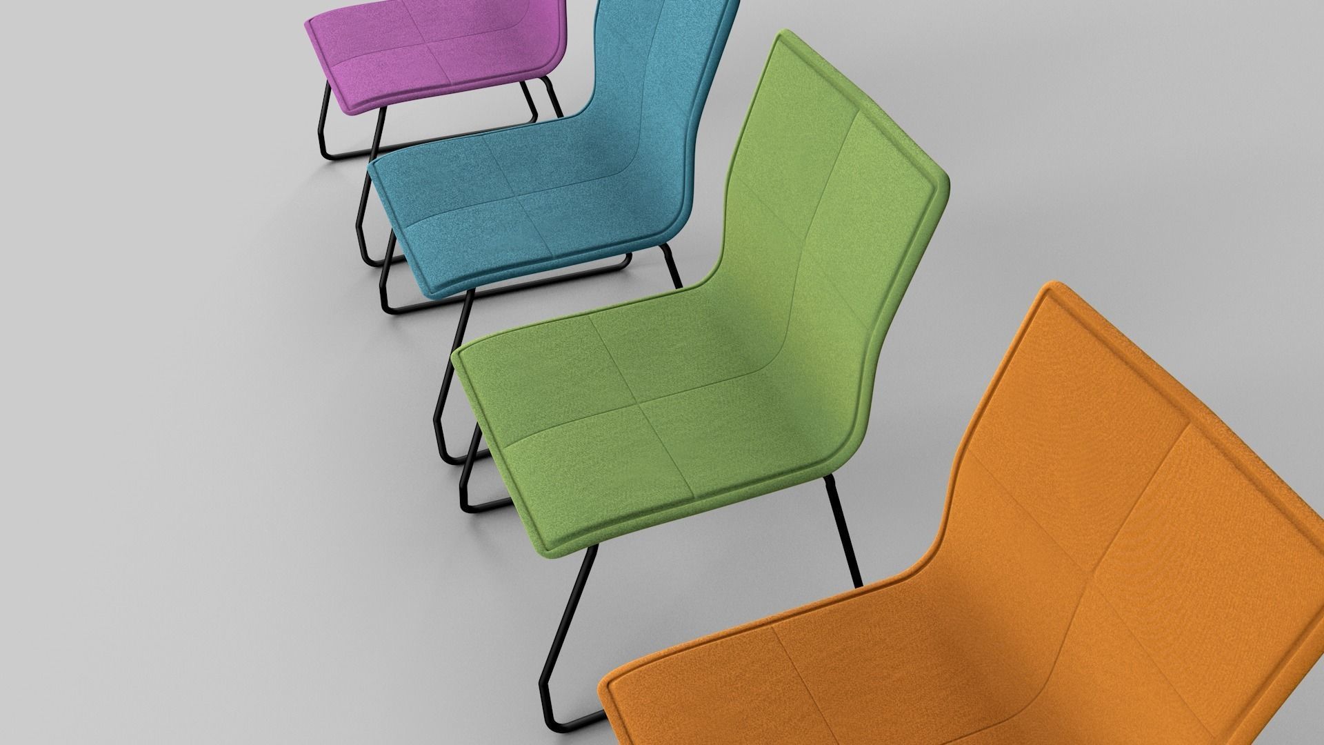 Chair four colorful chairs in row 3D model_13