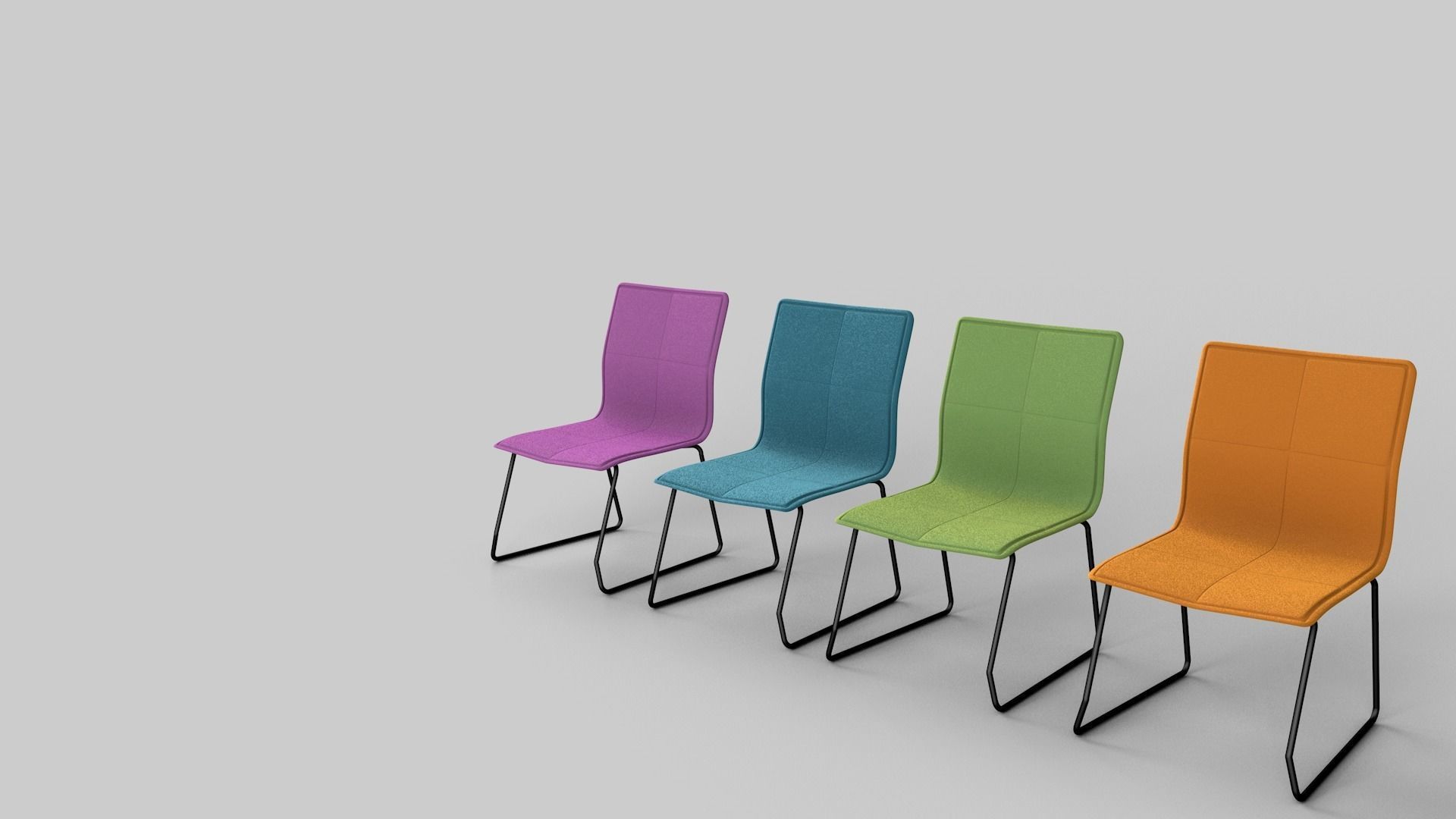 Chair four colorful chairs in row 3D model_2