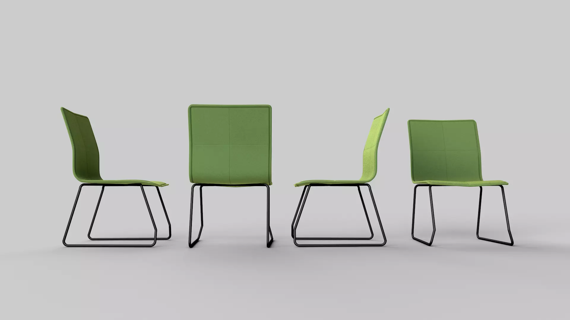 Chair four colorful chairs in row 3D model_0