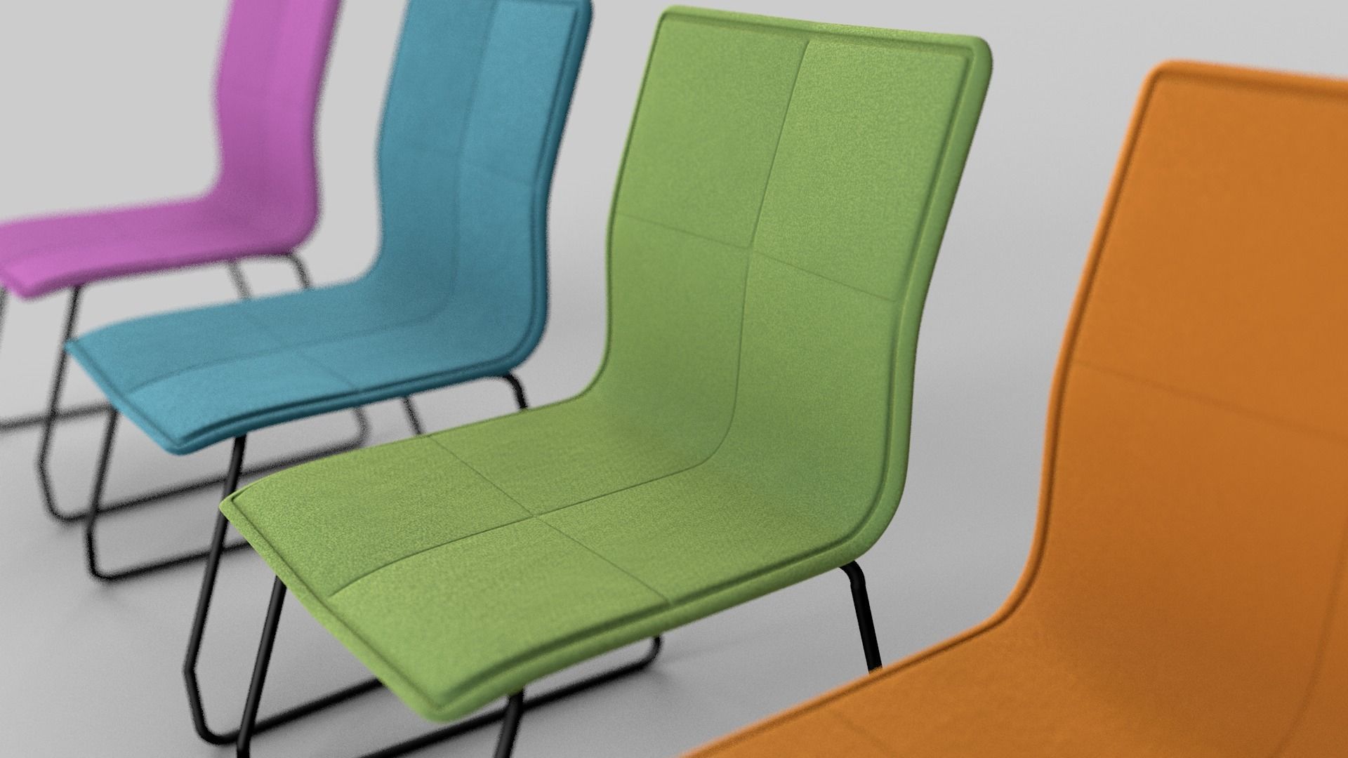 Chair four colorful chairs in row 3D model_12