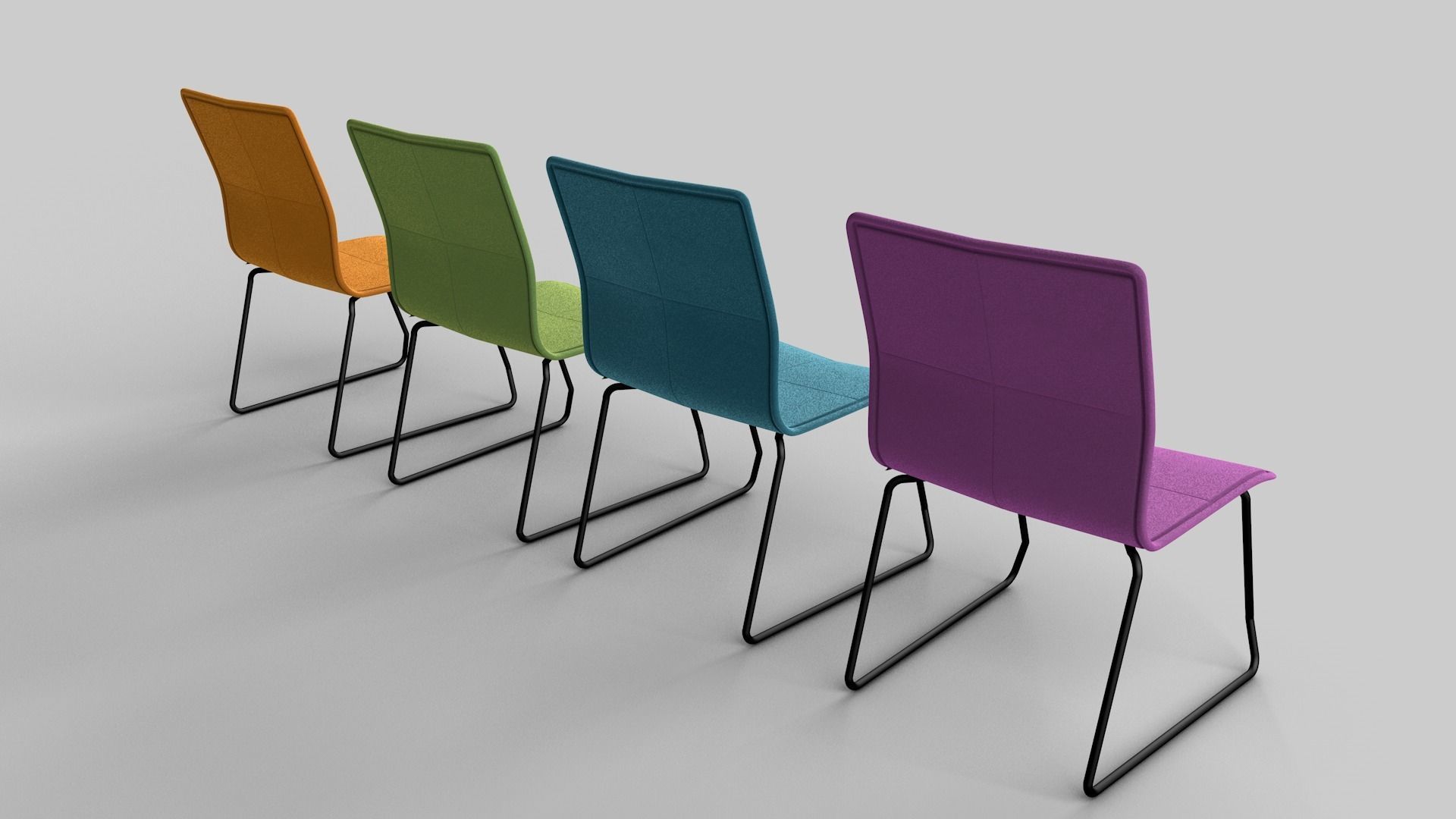 Chair four colorful chairs in row 3D model_9