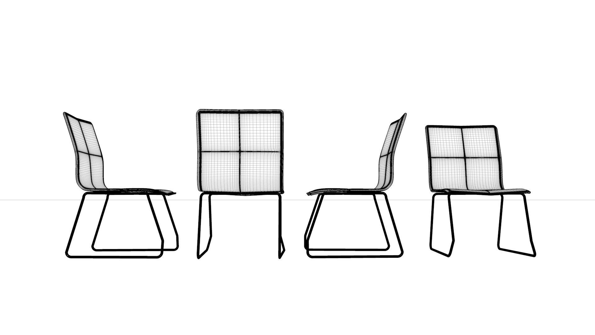 Chair four colorful chairs in row 3D model_17