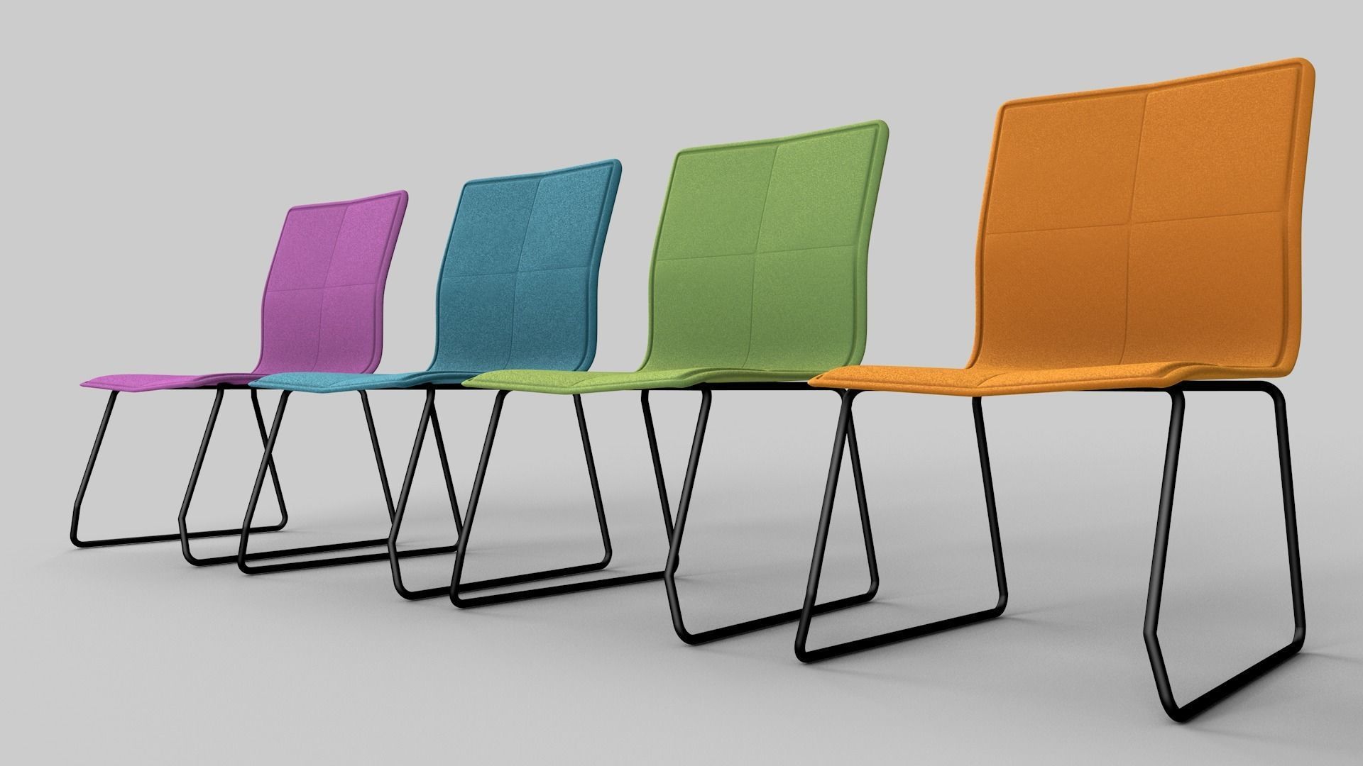 Chair four colorful chairs in row 3D model_10