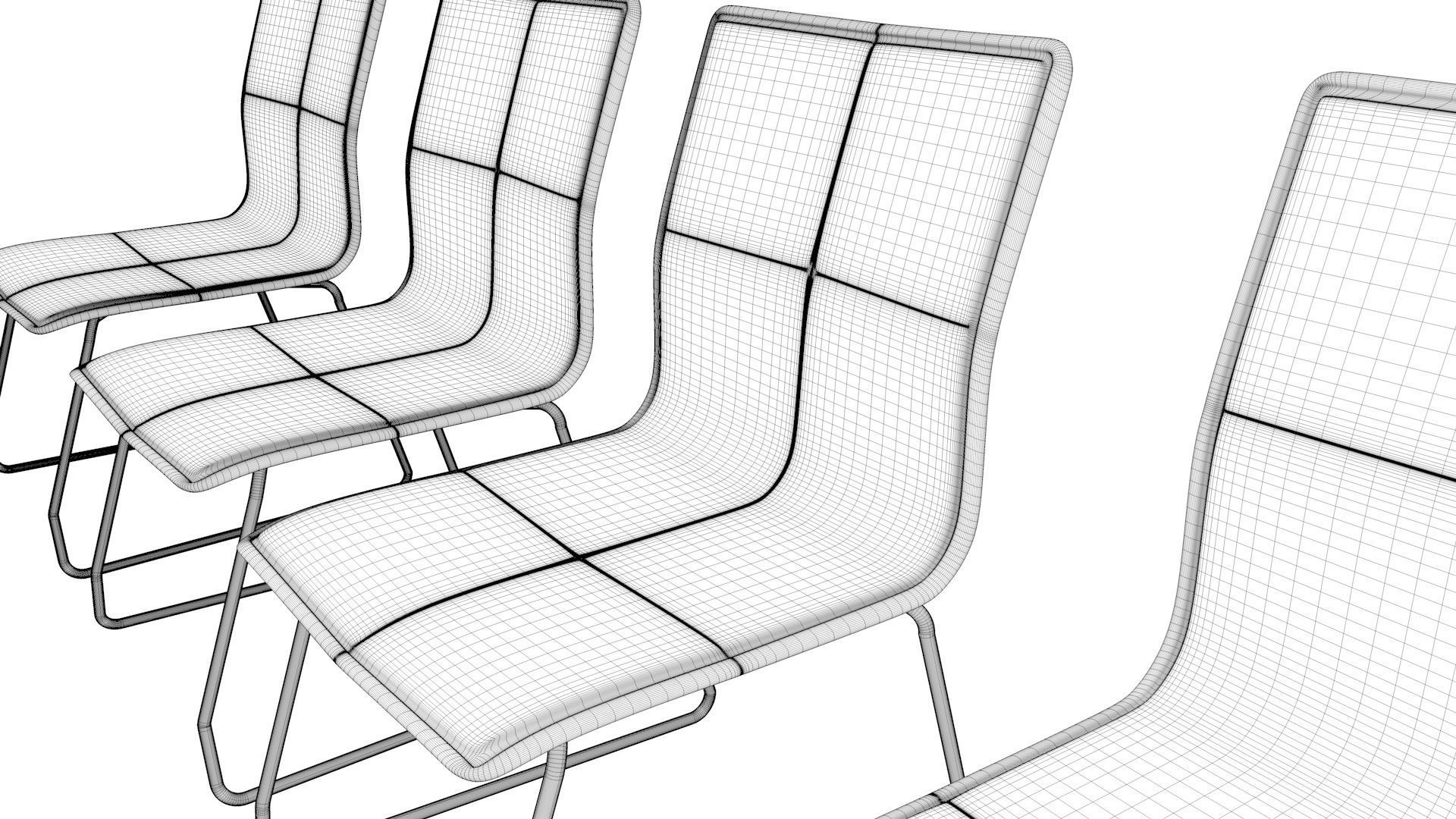 Chair four colorful chairs in row 3D model_15