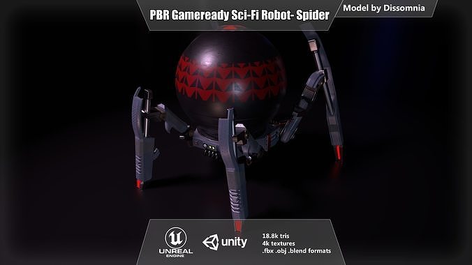 Gameready PBR Sci-Fi Spider-Robot Low-poly 3D model