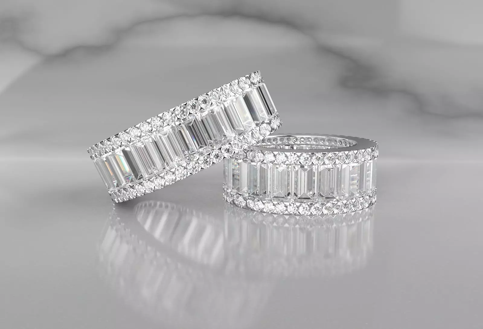 Baguette and Brilliant diamond eternity ring 3D print model