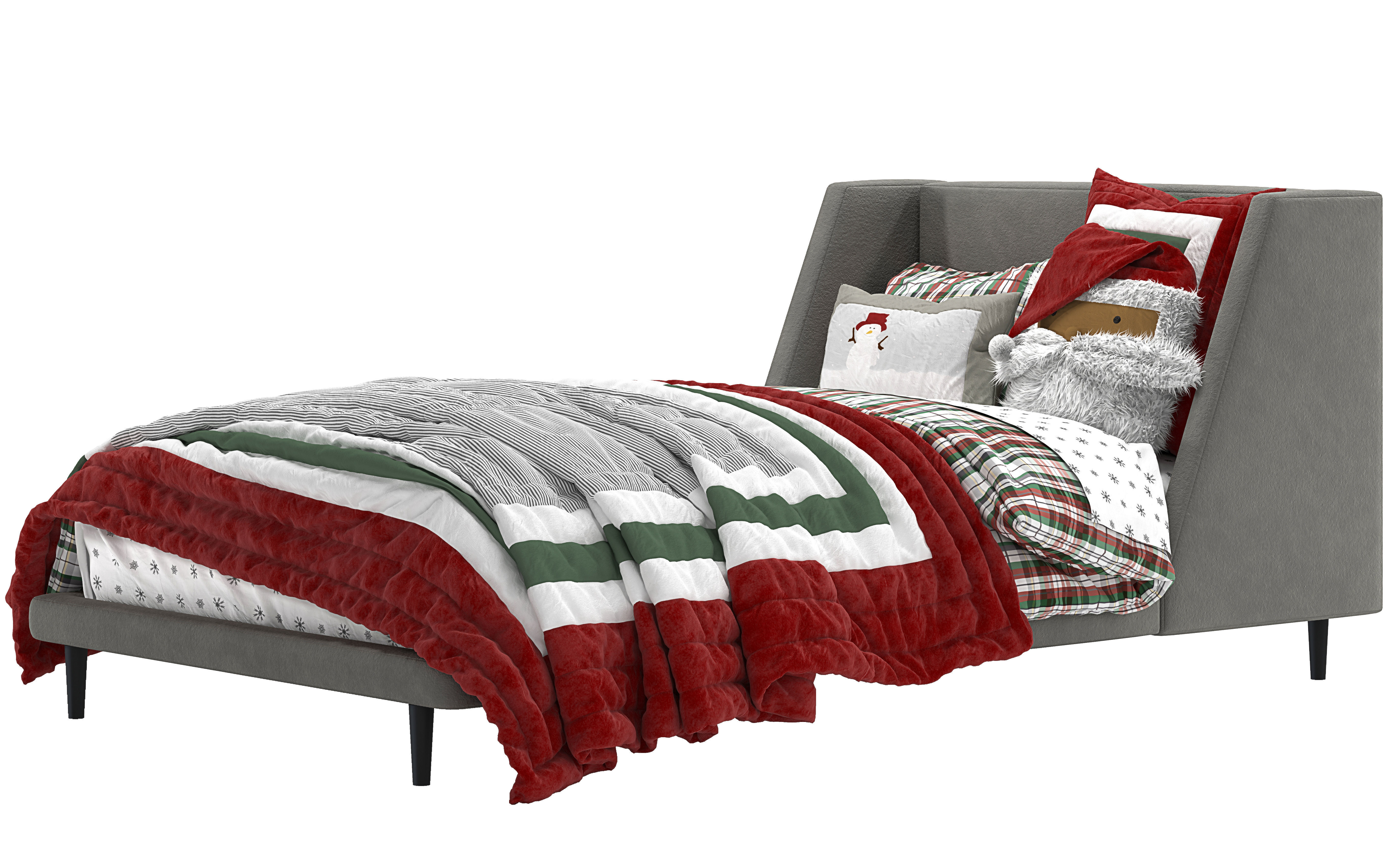PB Mod Wingback Upholstered Bed Twin Size-Christmas bedding 3D model_4