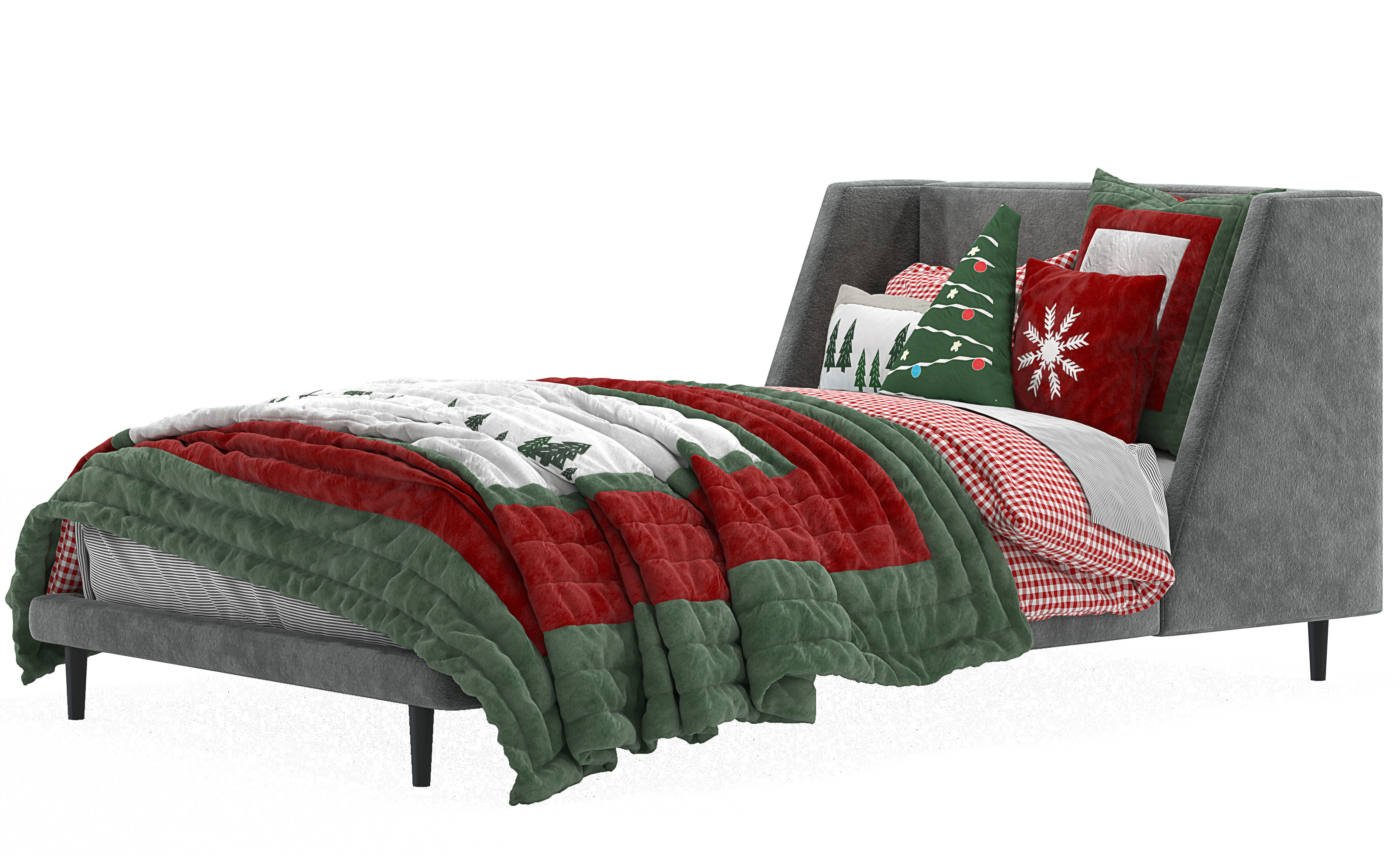 PB Mod Wingback Upholstered Bed Twin Size-Christmas bedding 3D model_1