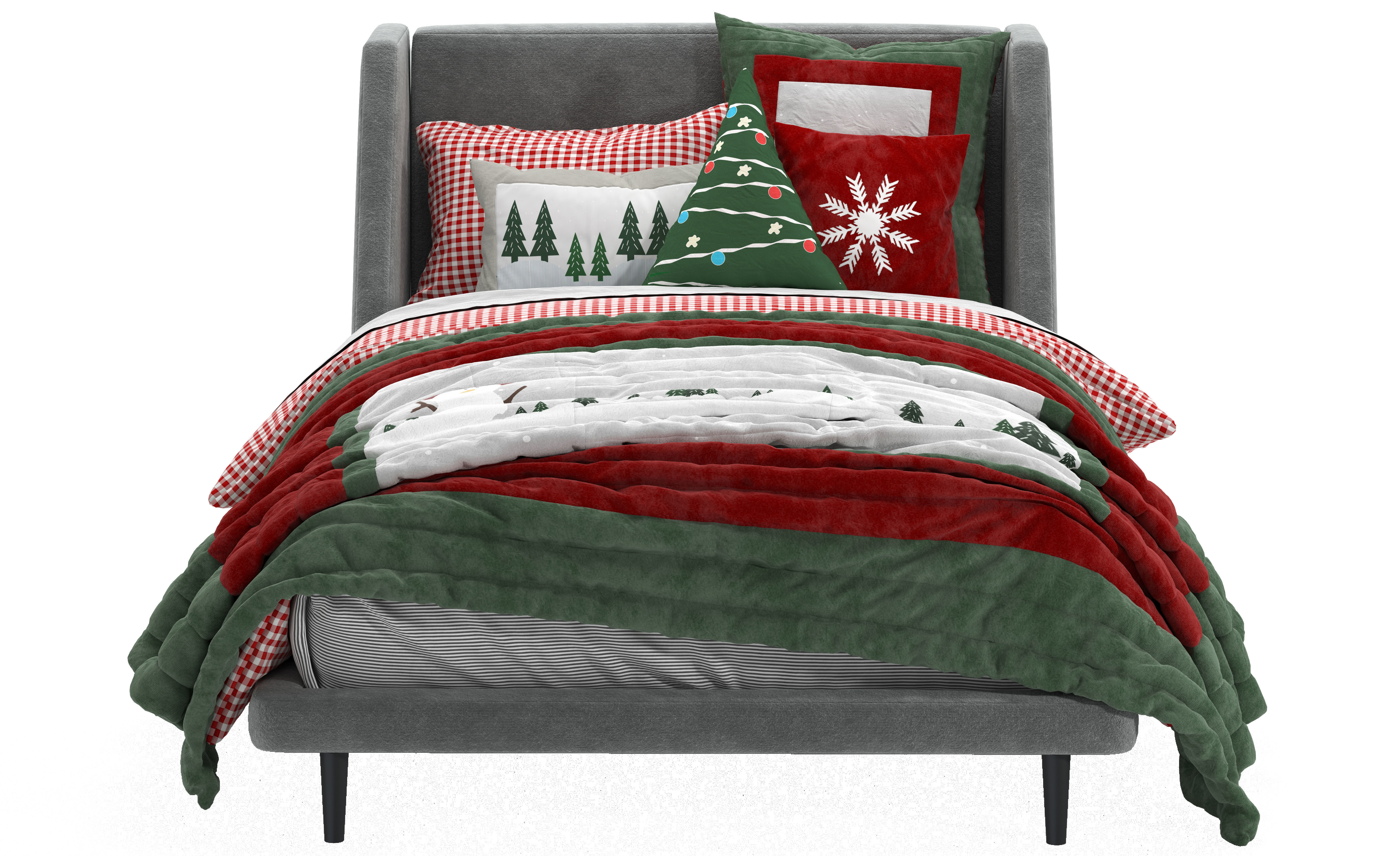 PB Mod Wingback Upholstered Bed Twin Size-Christmas bedding 3D model_5