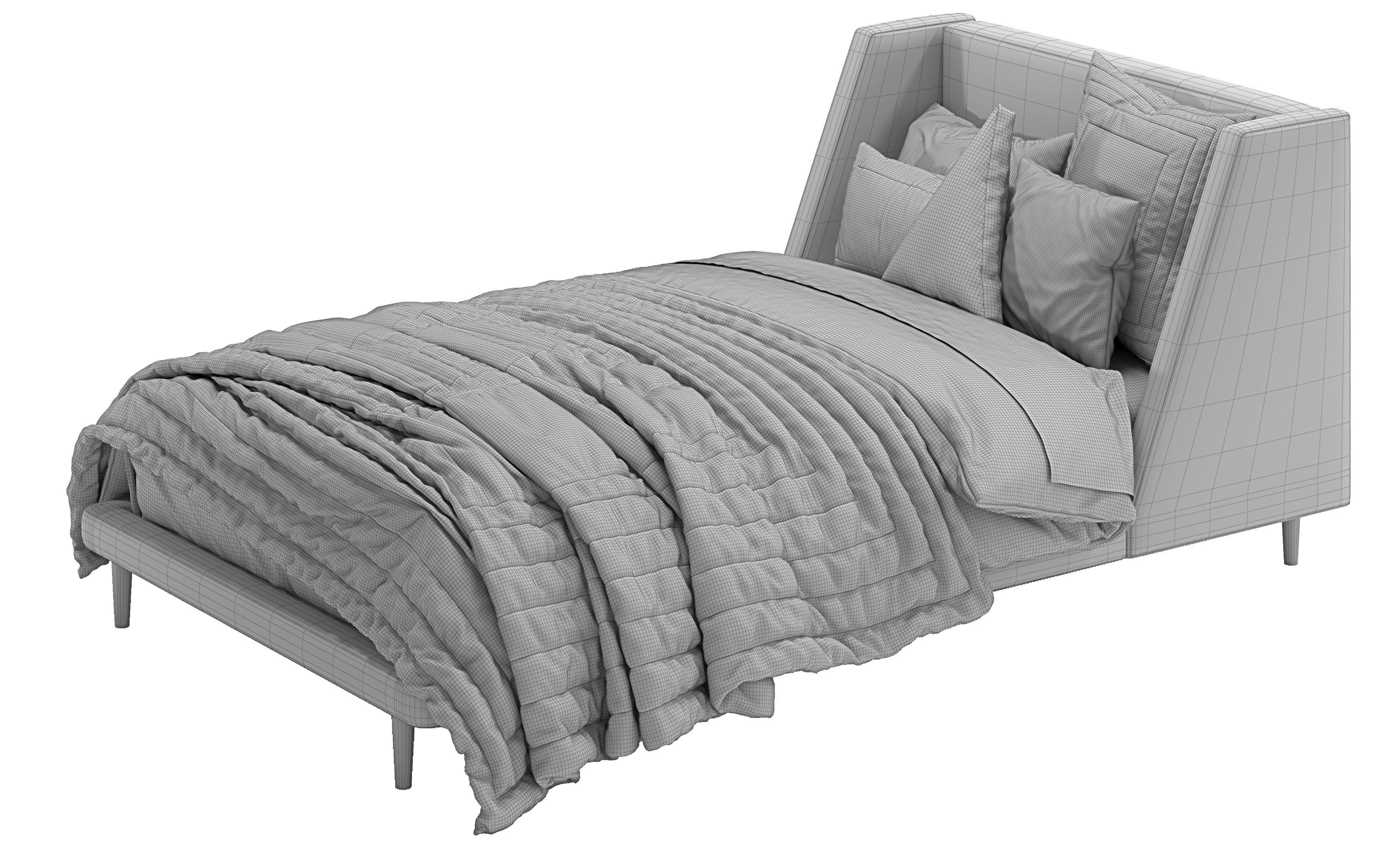 PB Mod Wingback Upholstered Bed Twin Size-Christmas bedding 3D model_9