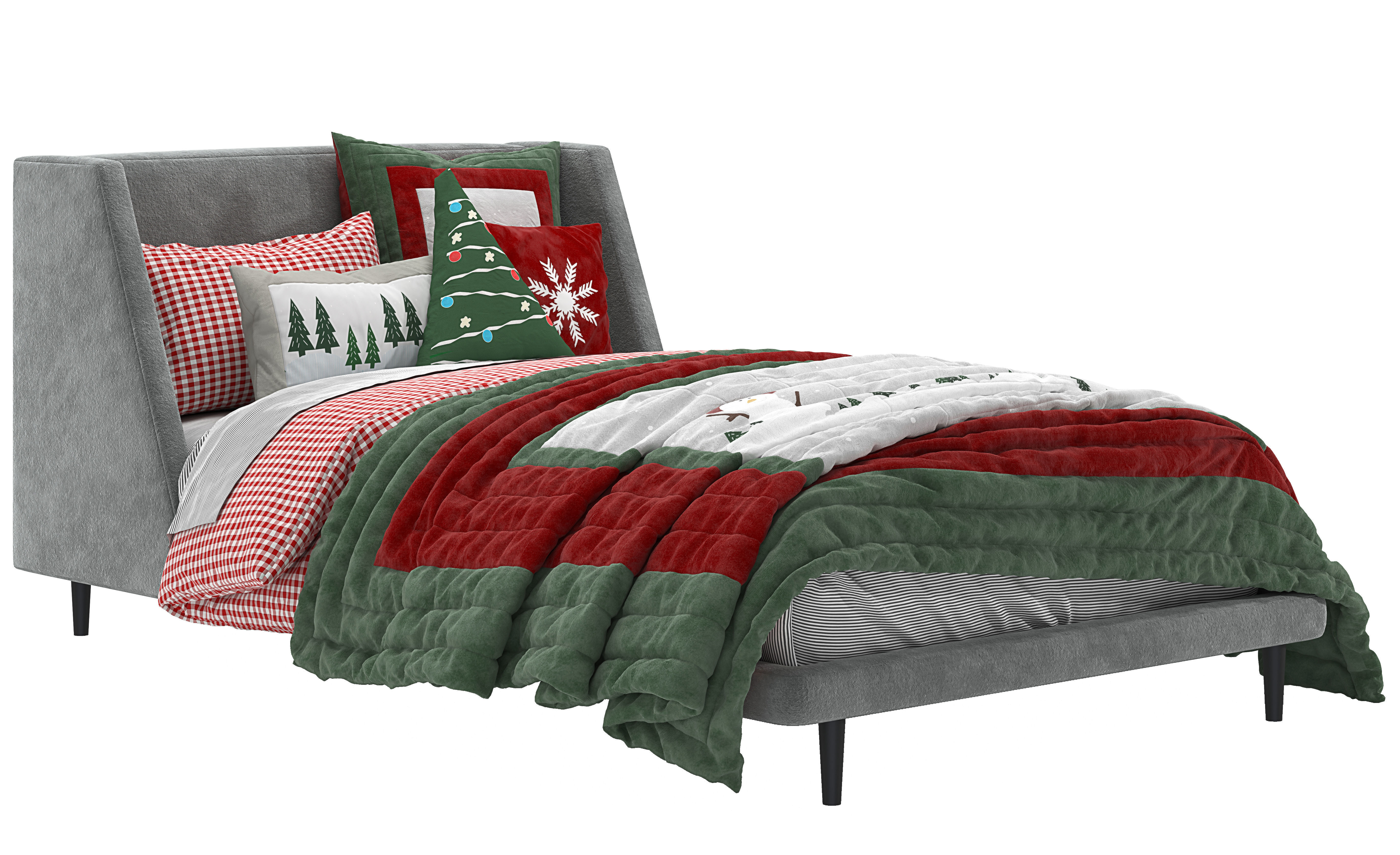 PB Mod Wingback Upholstered Bed Twin Size-Christmas bedding 3D model_3