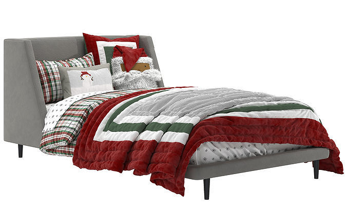 PB Mod Wingback Upholstered Bed Twin Size-Christmas bedding 3D model