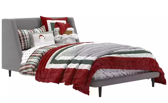 PB Mod Wingback Upholstered Bed Twin Size-Christmas bedding 3D model