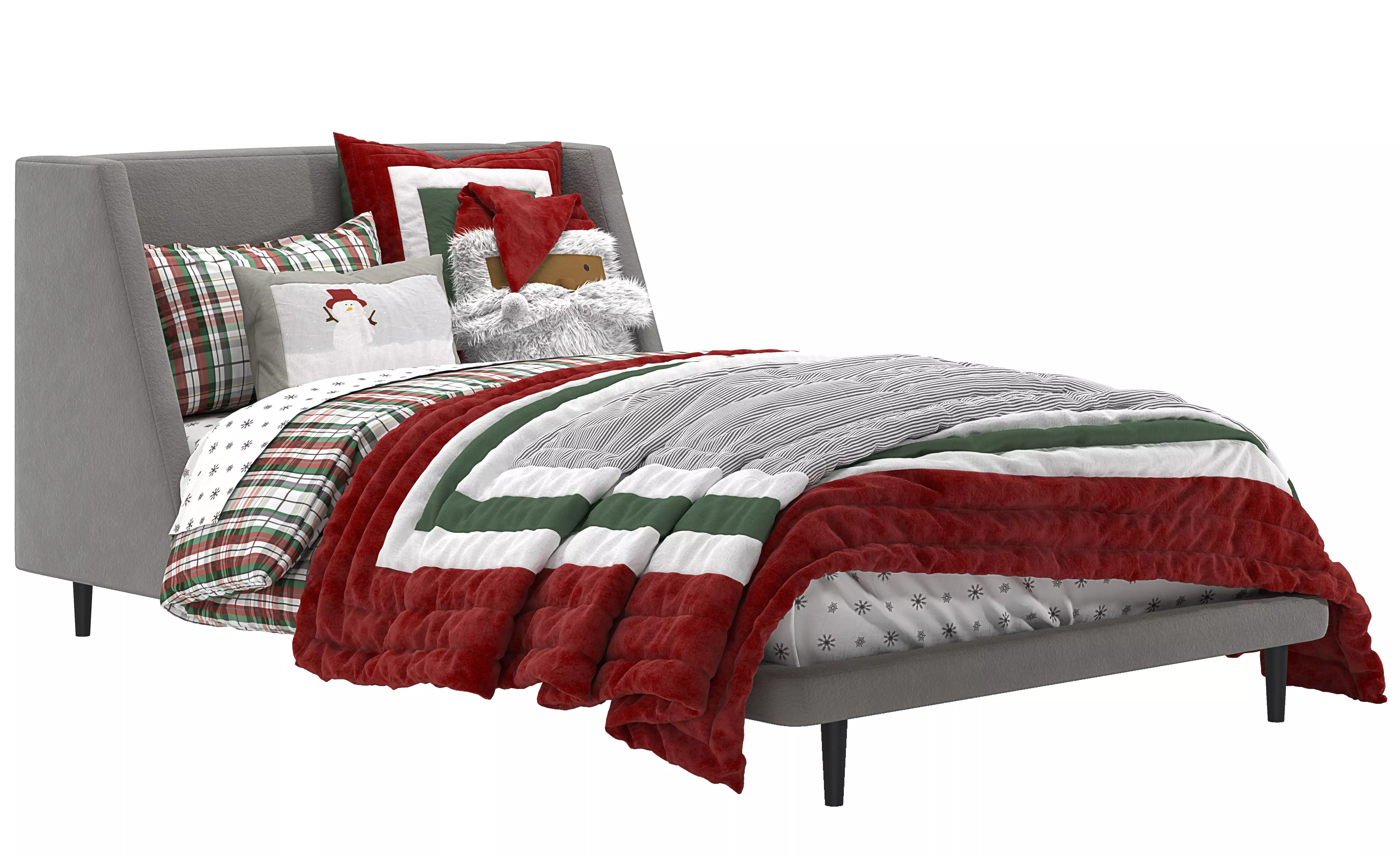PB Mod Wingback Upholstered Bed Twin Size-Christmas bedding 3D model_0