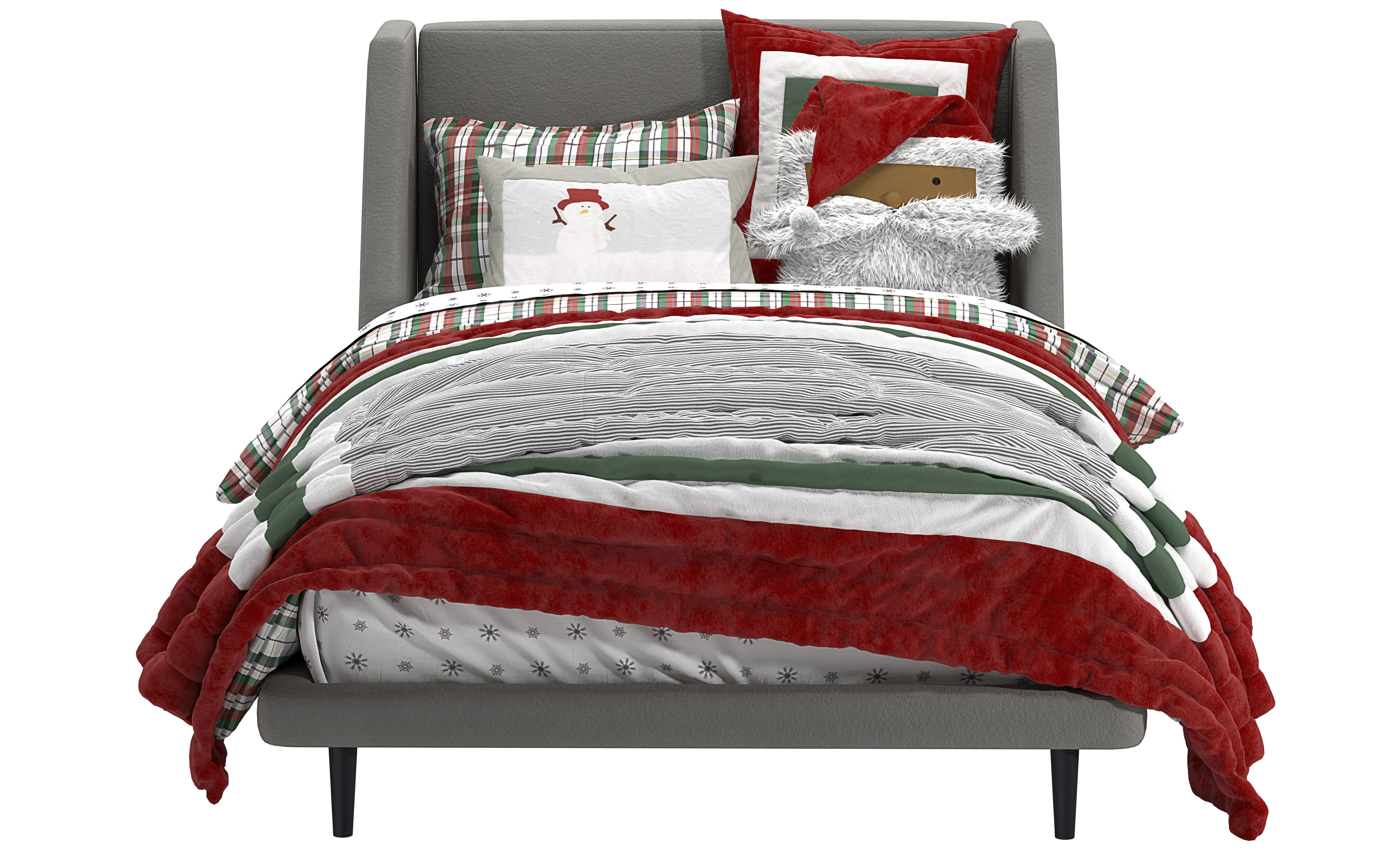 PB Mod Wingback Upholstered Bed Twin Size-Christmas bedding 3D model_2