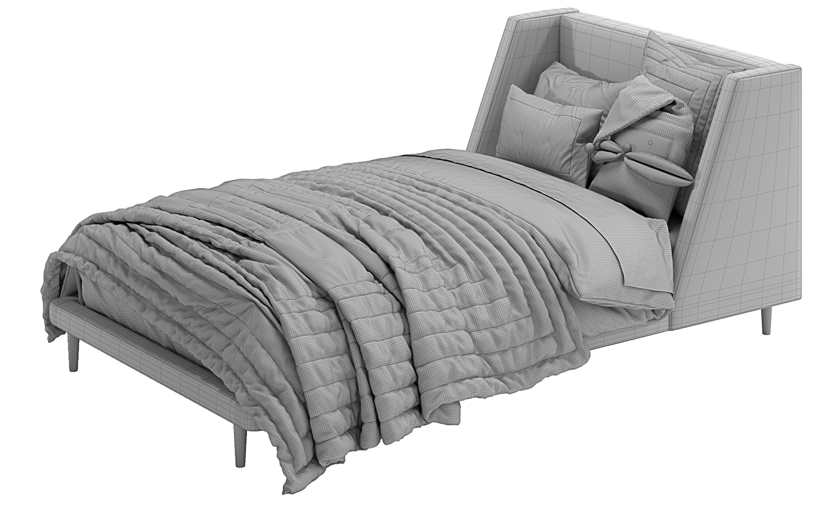PB Mod Wingback Upholstered Bed Twin Size-Christmas bedding 3D model_7