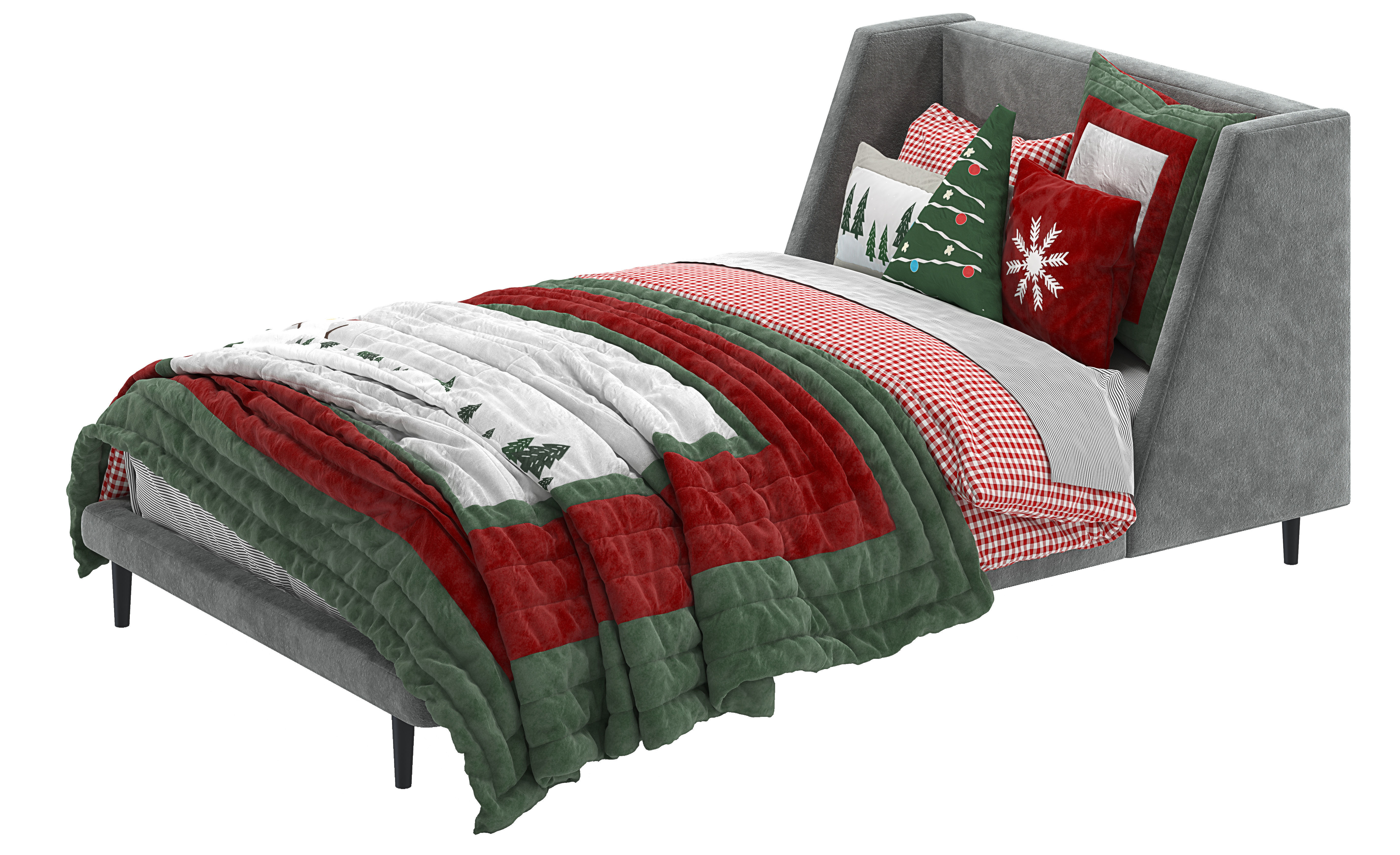 PB Mod Wingback Upholstered Bed Twin Size-Christmas bedding 3D model_8