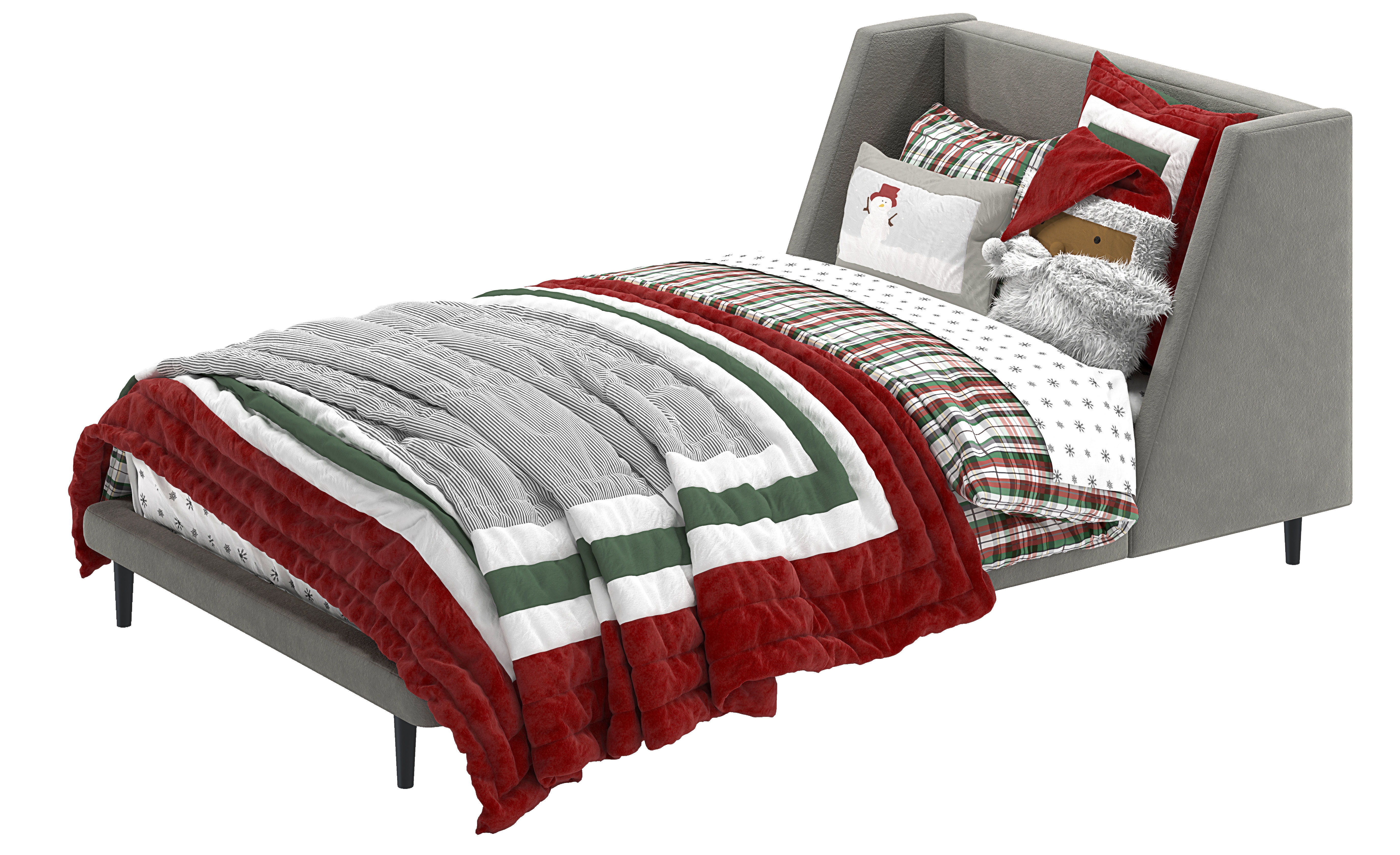 PB Mod Wingback Upholstered Bed Twin Size-Christmas bedding 3D model_6