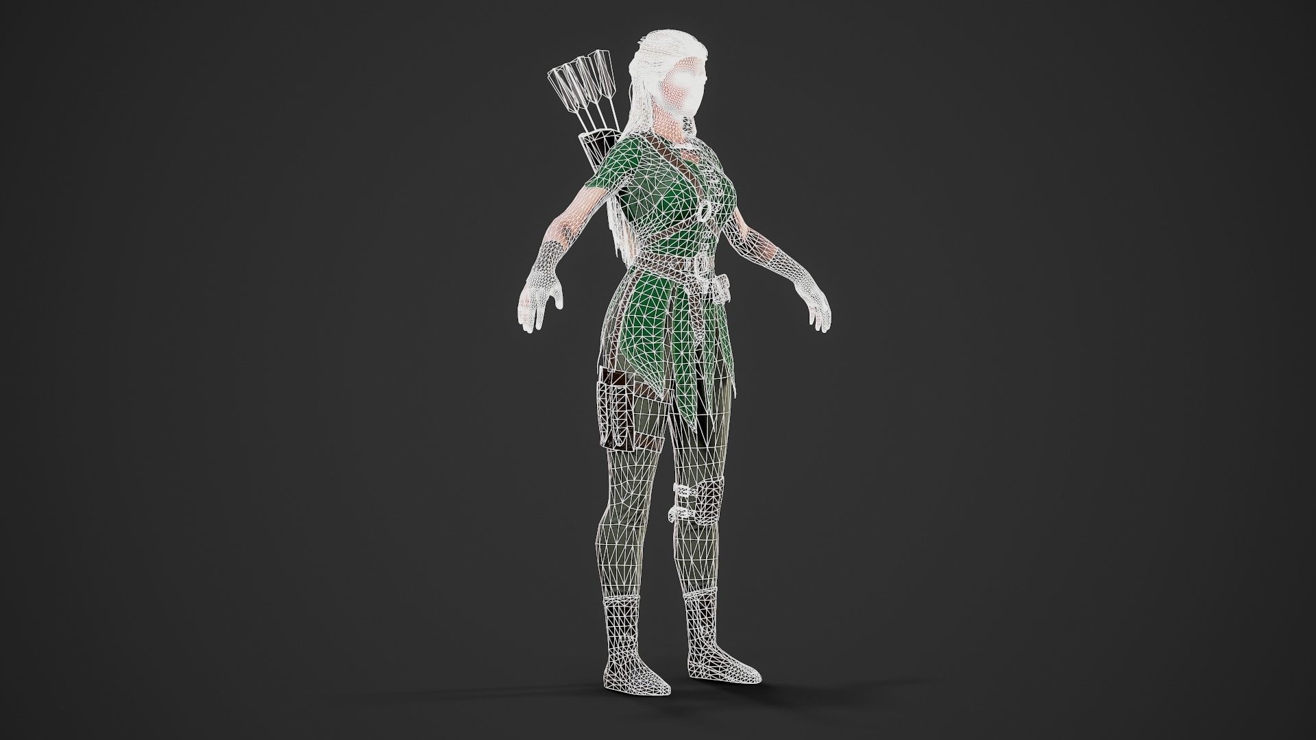 Archer Girl - Game Ready Low-poly 3D model_10