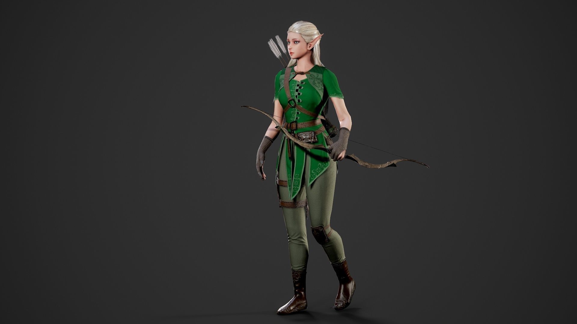 Archer Girl - Game Ready Low-poly 3D model_3
