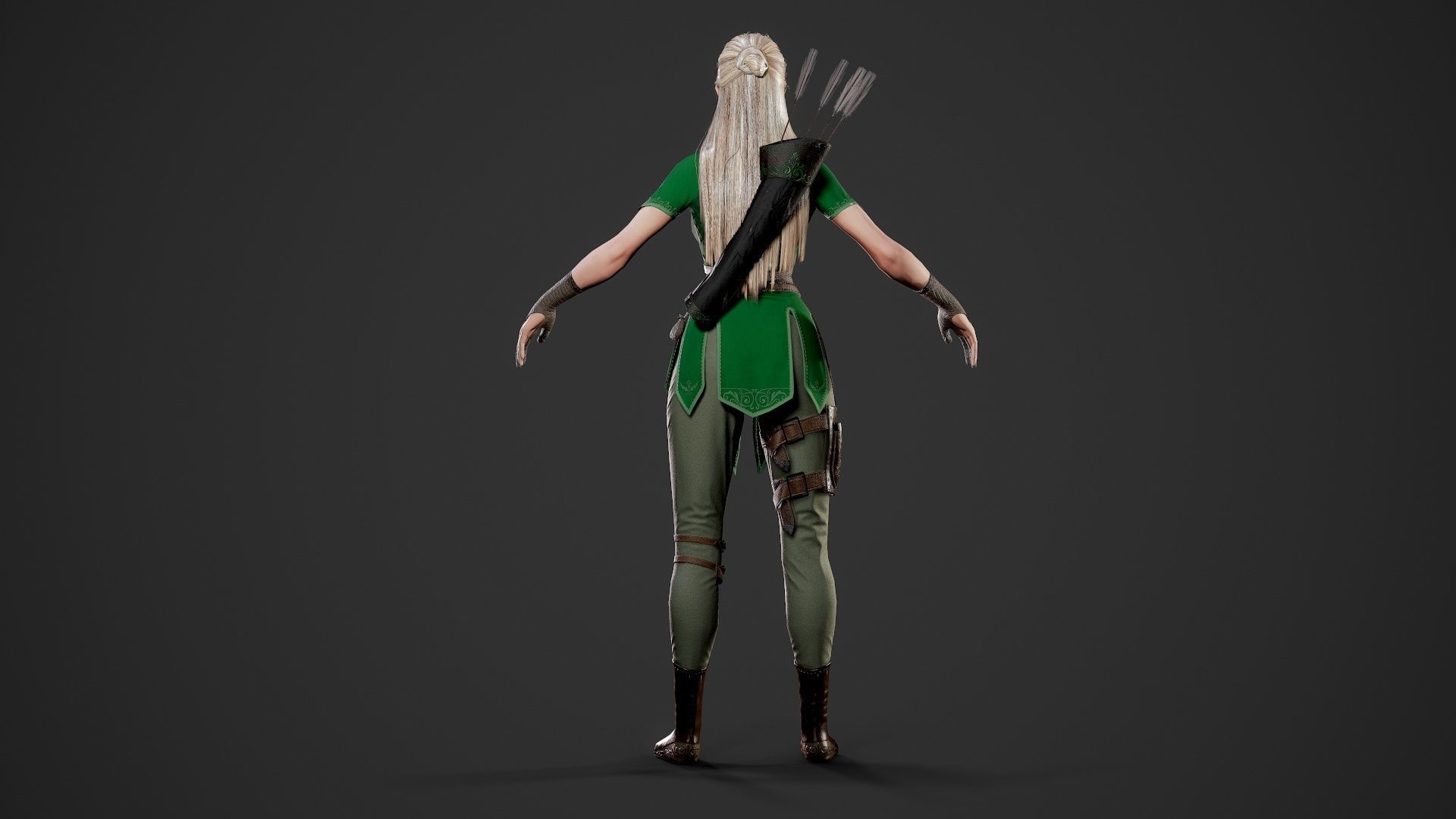 Archer Girl - Game Ready Low-poly 3D model_7