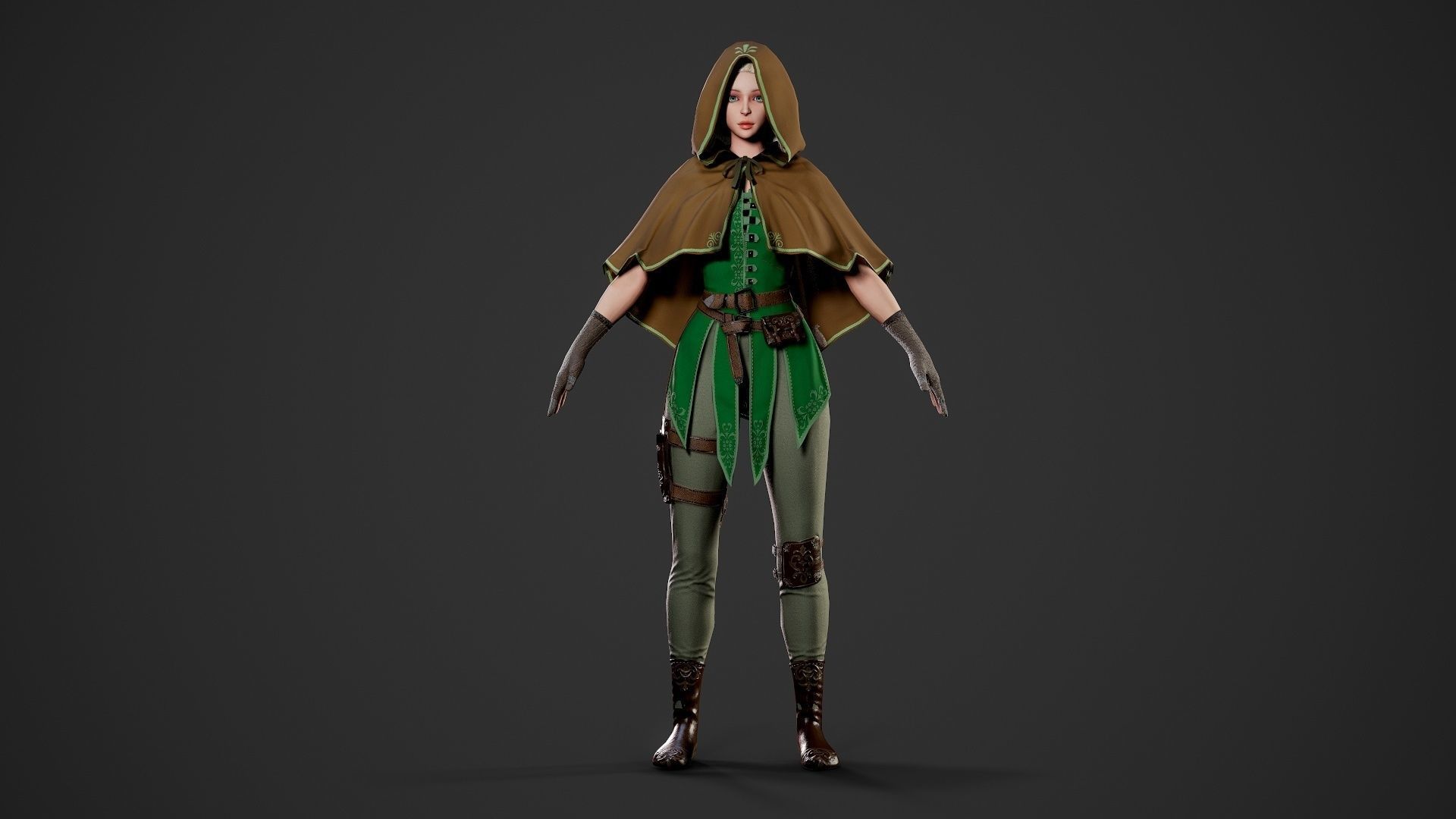 Archer Girl - Game Ready Low-poly 3D model_13