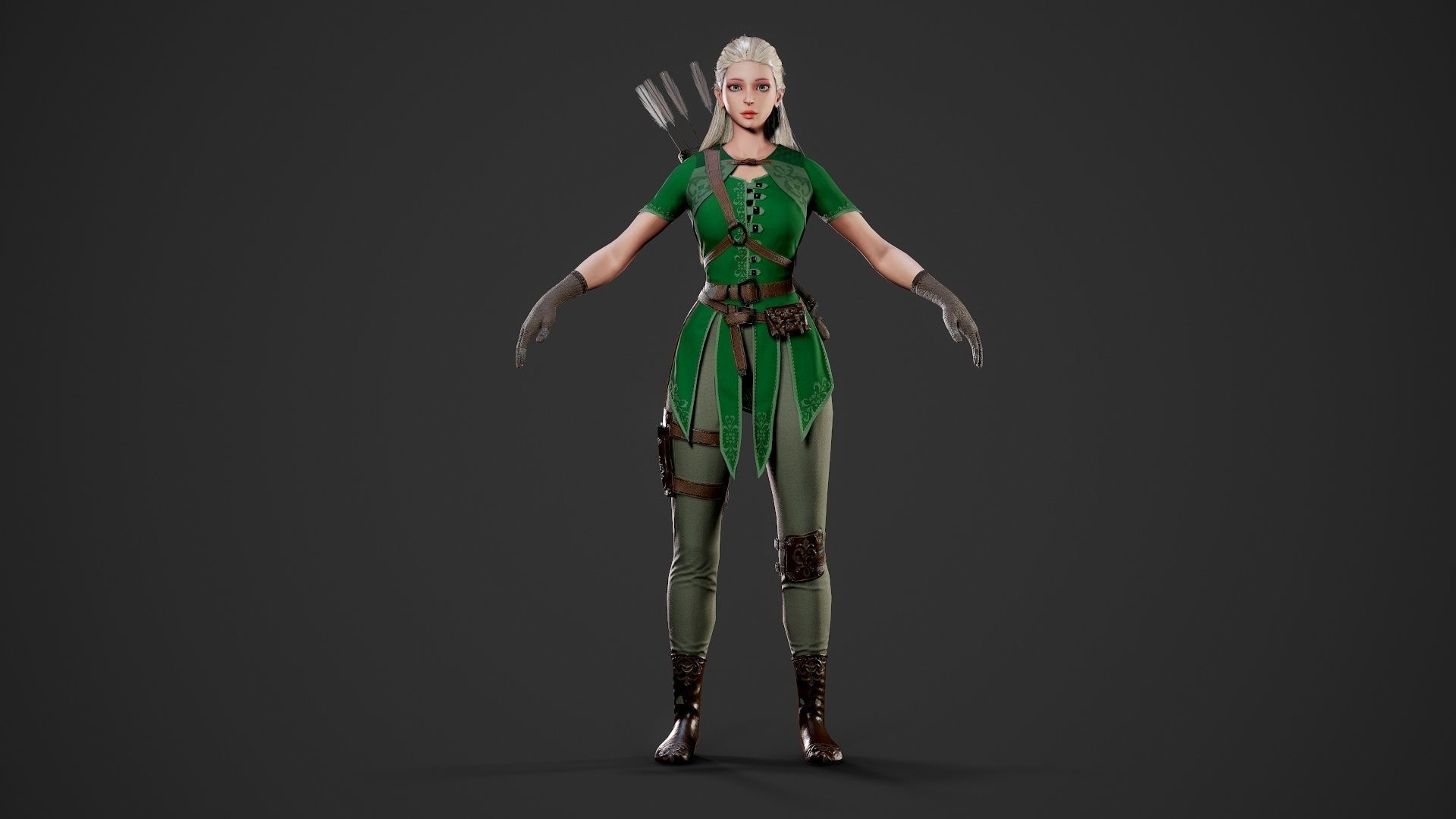 Archer Girl - Game Ready Low-poly 3D model_5