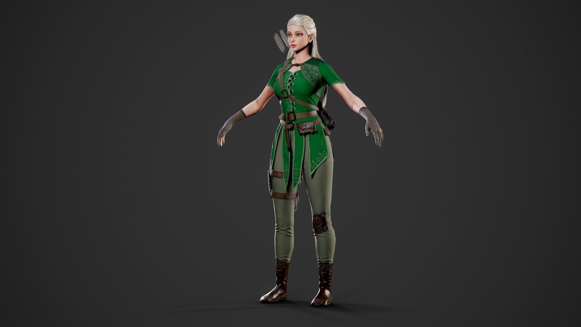 Archer Girl - Game Ready Low-poly 3D model_8
