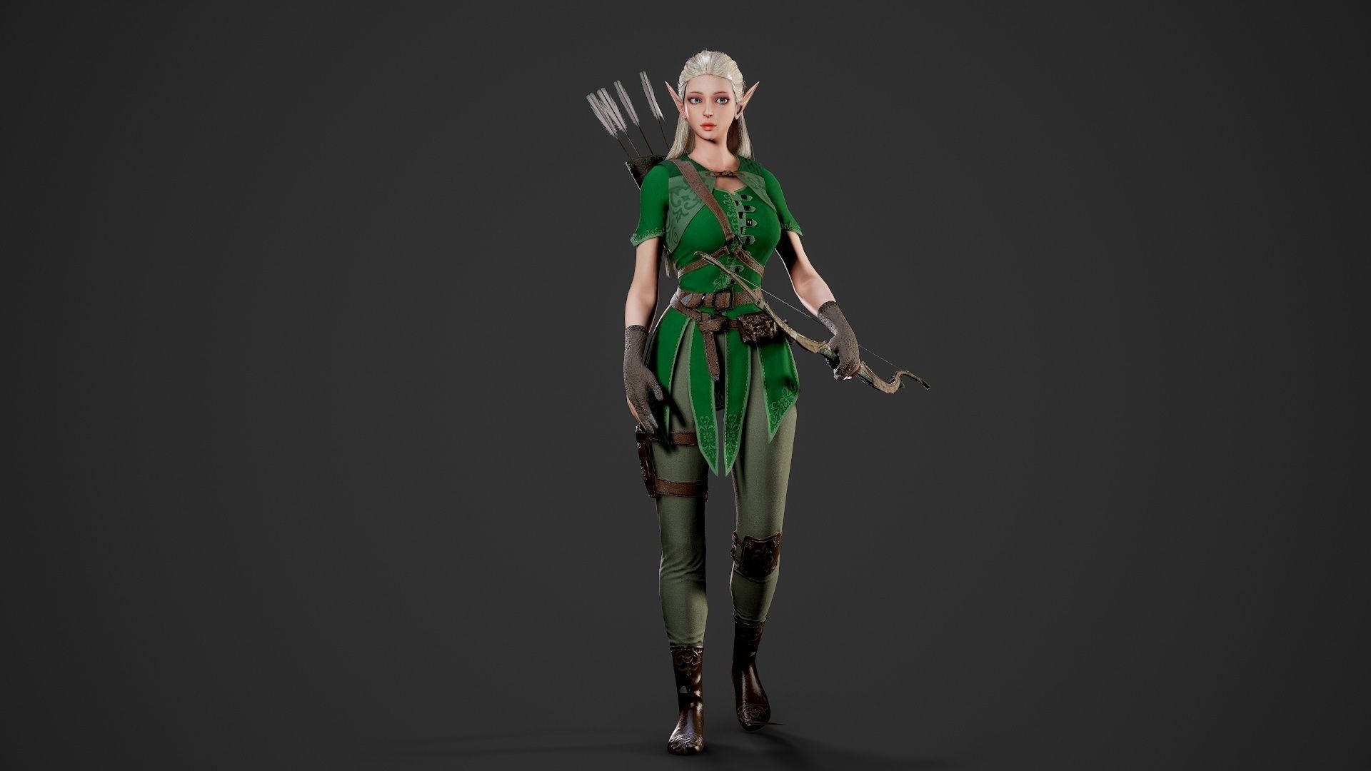 Archer Girl - Game Ready Low-poly 3D model_17