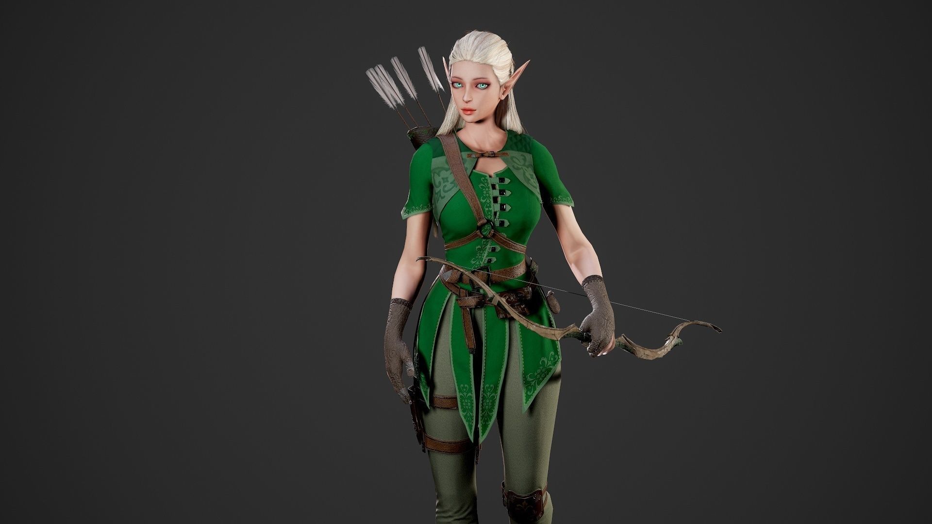 Archer Girl - Game Ready Low-poly 3D model_33