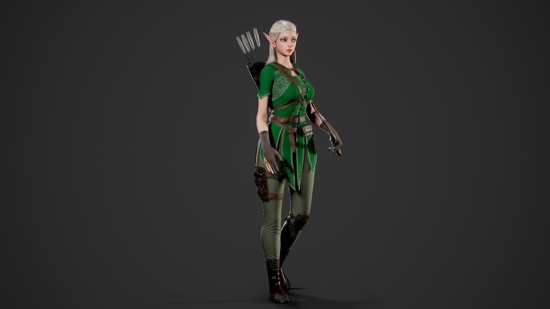 Archer Girl - Game Ready Low-poly 3D model_16