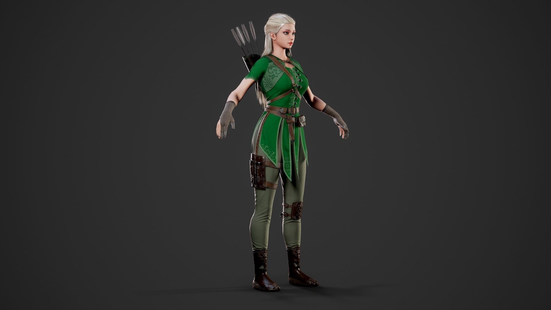 Archer Girl - Game Ready Low-poly 3D model_6