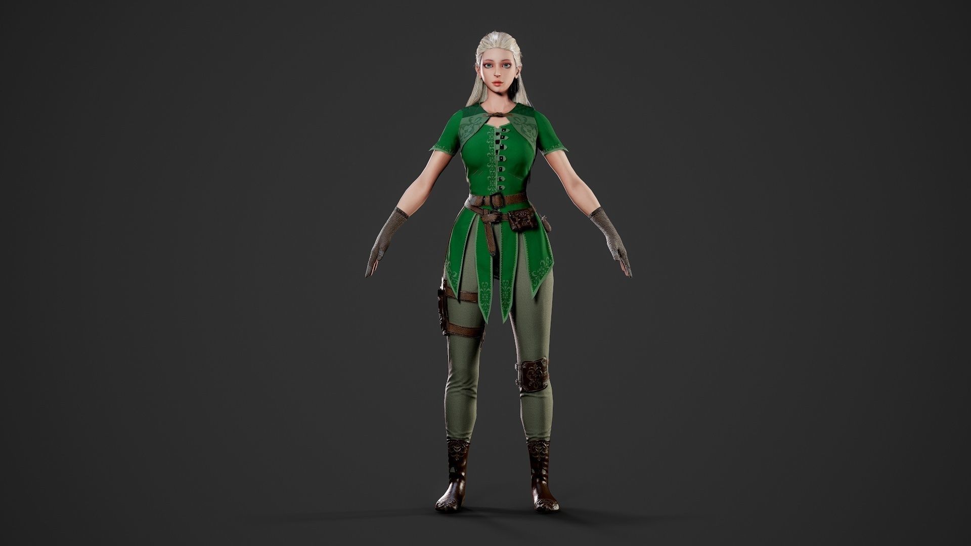 Archer Girl - Game Ready Low-poly 3D model_14