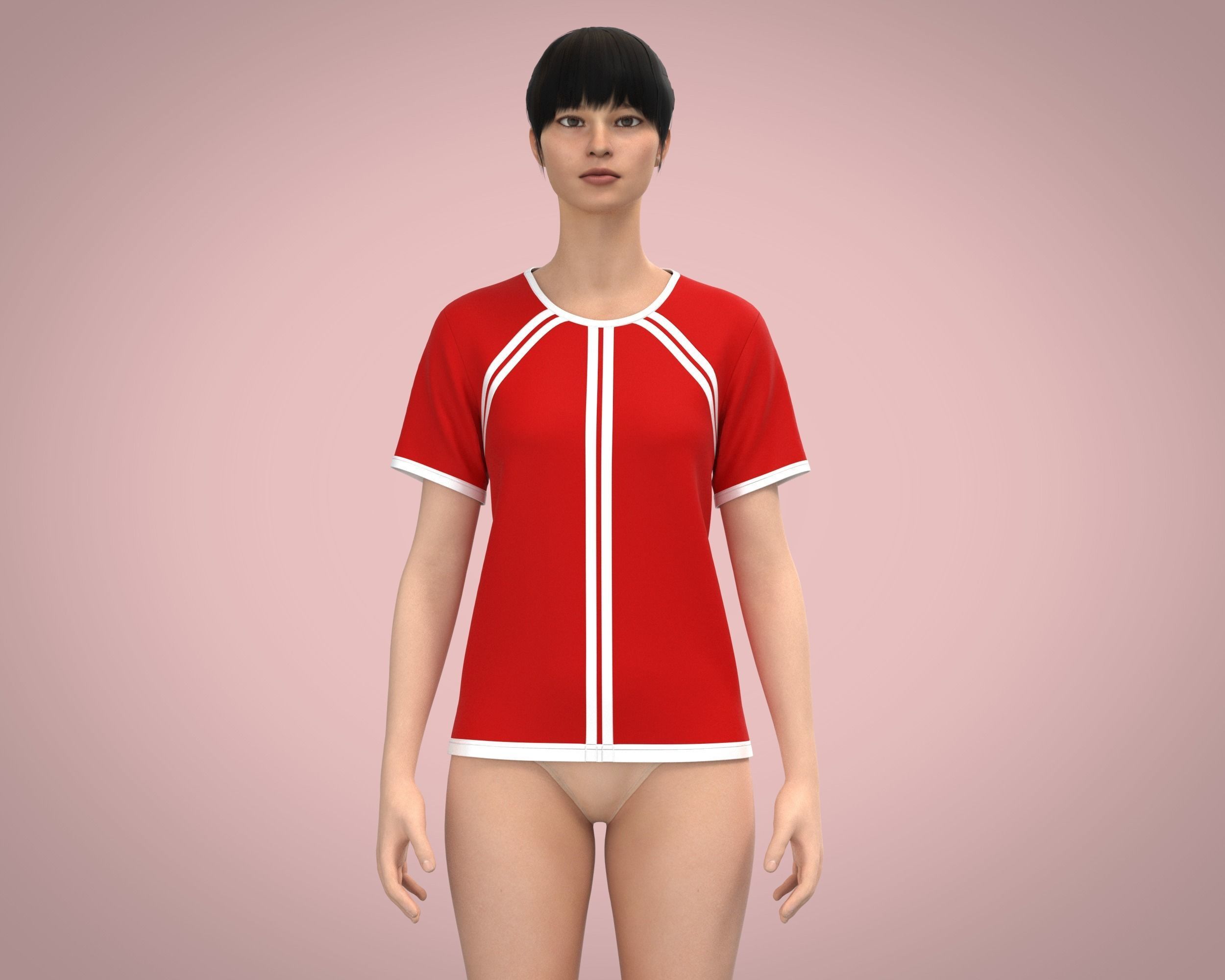Ladies Red T Shirt 3D model_1