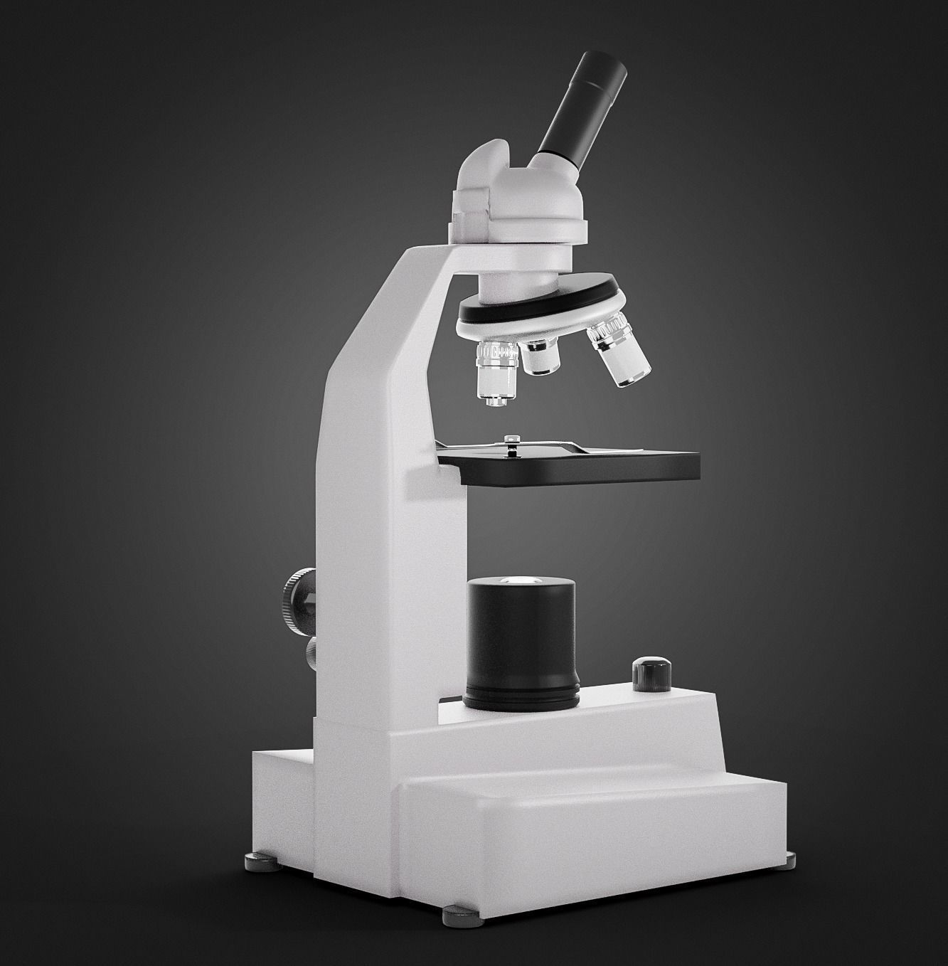 Basic microscope with three viewers Low-poly 3D model_1