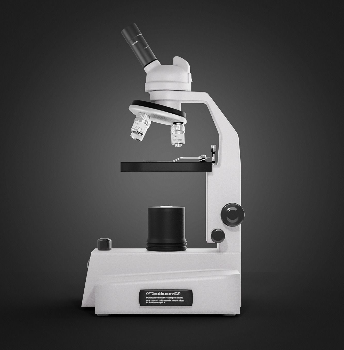 Basic microscope with three viewers Low-poly 3D model_2